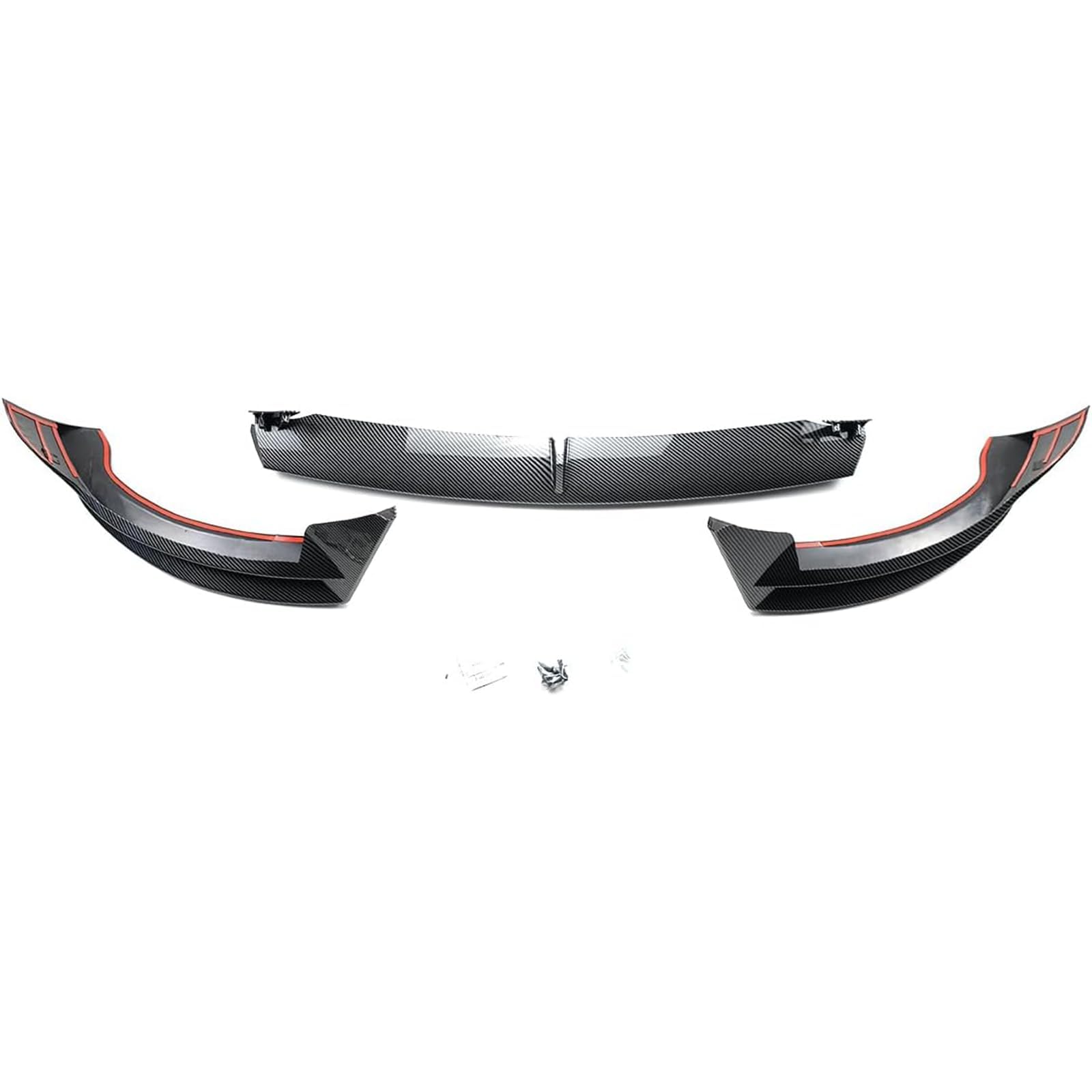Carbon Fiber Print V-Style Front Bumper Lip Splitter Spoiler for Tesla Model Y 2017-2023 - 3-Piece Set - Enhances Aerodynamics & Sporty Look for Street Racing & Car Shows