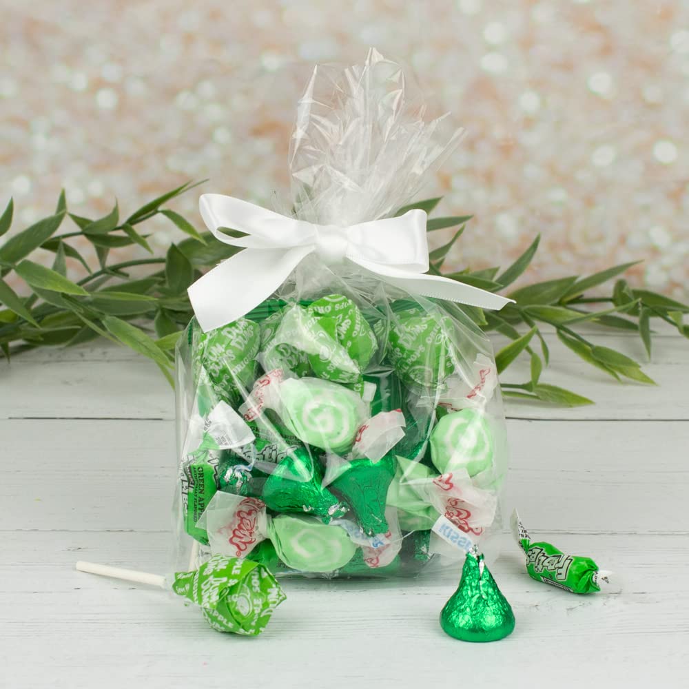 12ct Green Candy Goodie Bags - Bulk Party Favors for Birthdays, Halloween & Events - 12 Pack Assorted Green Candies by Just Candy - Perfect for Classroom Treats, Baby Showers & Wedding Favors
