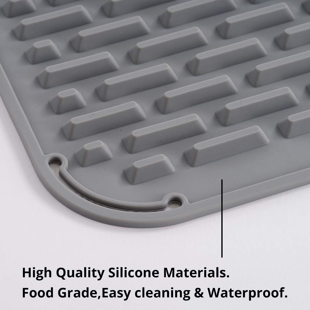 Premium Silicone Dish Drying Mat - 18x16 Inch Large Waterproof Countertop Protector, Non-Slip Sink Liner & Heat Resistant Trivet with Free Cleaning Brush (Cool Gray) - Perfect for Kitchen Counter, Dish Rack Alternative & Drying Utensils