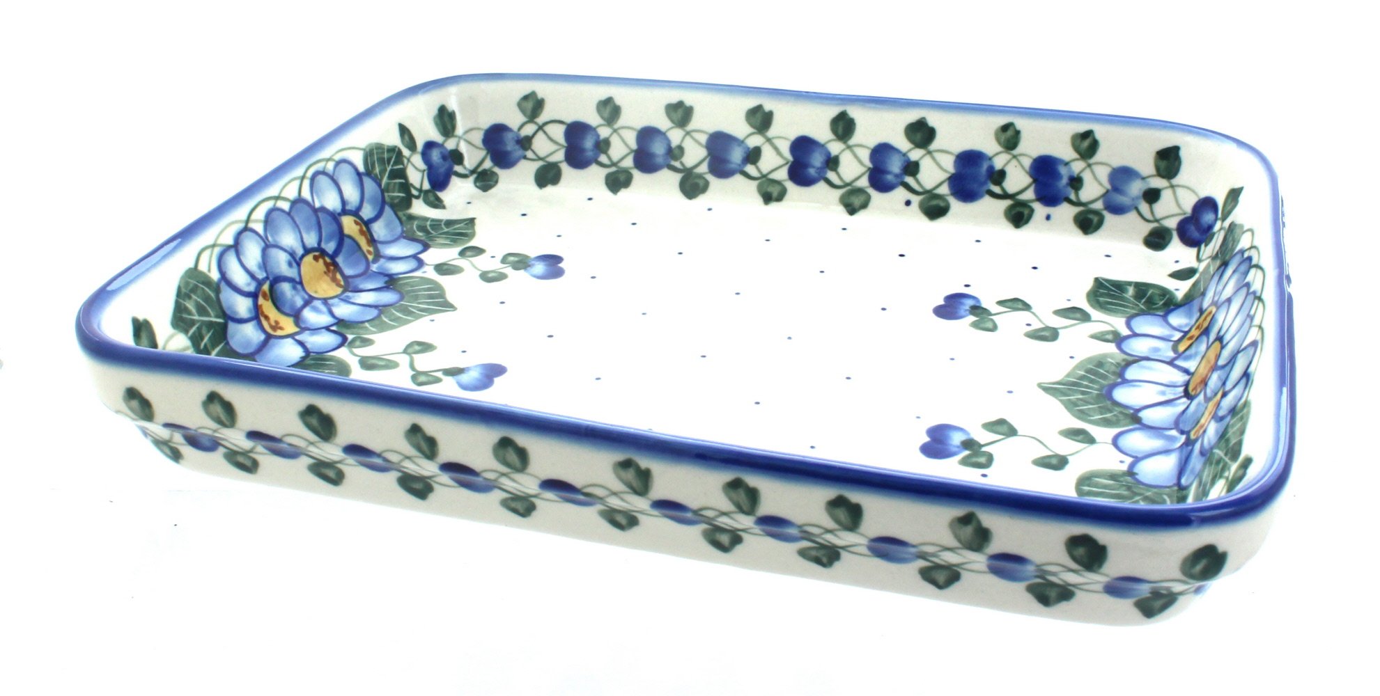 Blue Rose Polish Pottery Primrose Large Rectangular Baker - Handmade Ceramic Baking Dish for Casseroles, Lasagna & Desserts | Perfect for Holiday Dinners & Family Gatherings