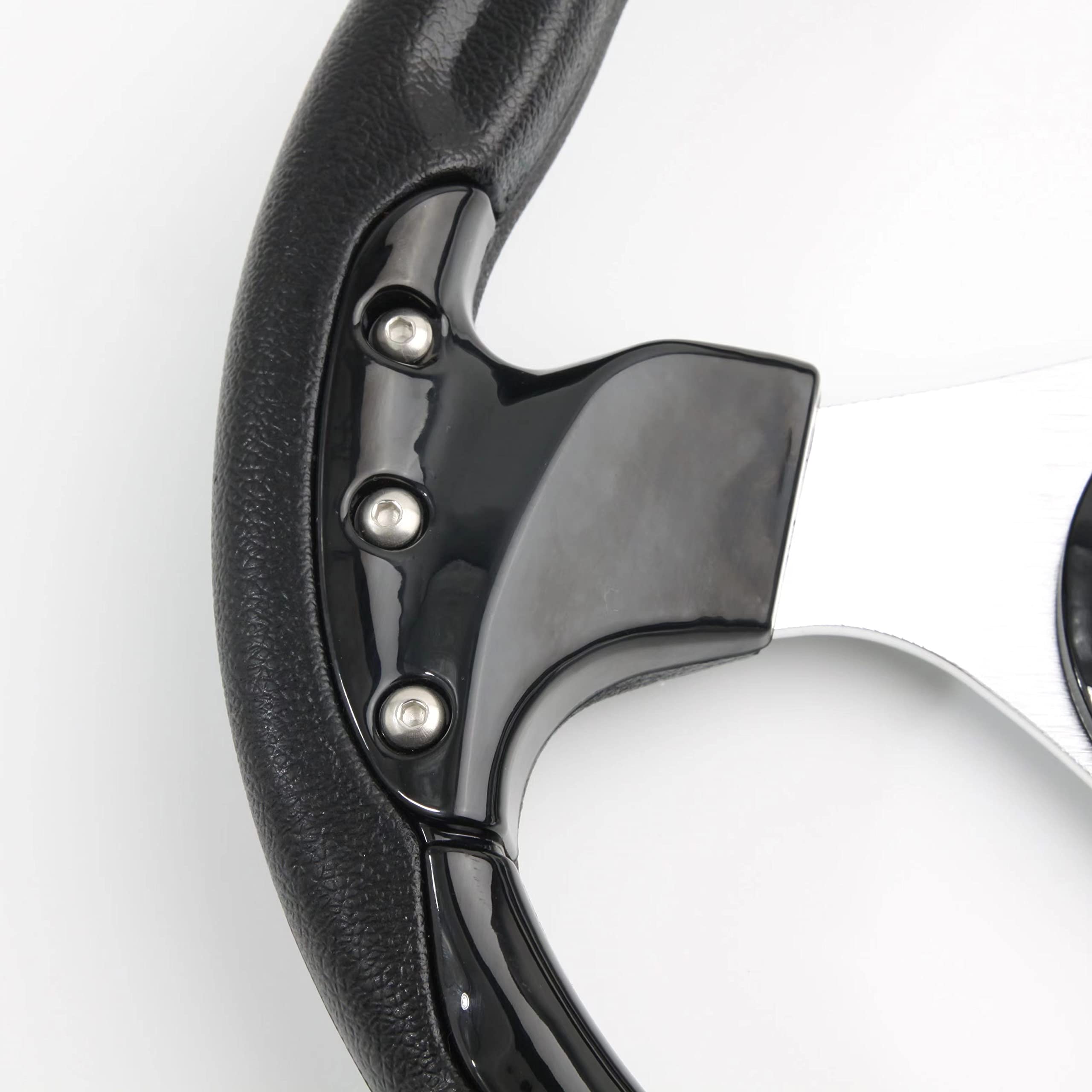 High-Performance Racing Style Steering Wheel for Golf Carts - Compatible with Club Car DS, Precedent, EZGO & Yamaha Models - Premium Vinyl Leather Grip & Brushed Aluminum Spokes (Black) - Perfect for Golf Course Cruising & Off-Road Adventures