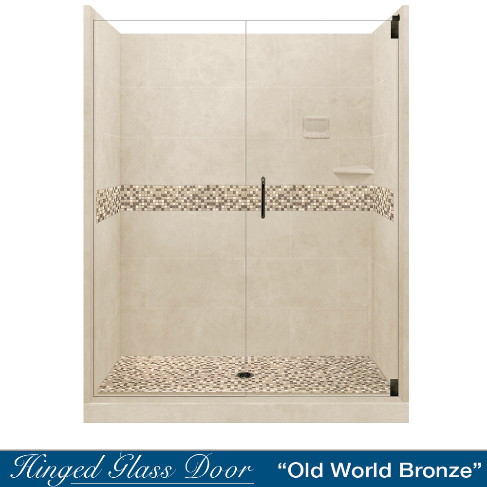 60 Alcove Desert Sand Sistine Stone & Roma Mosaic DIY Shower Remodel Kit - Waterproof Peel and Stick Tile Backsplash for Bathroom, Kitchen, Laundry Room, and Basement Renovation
