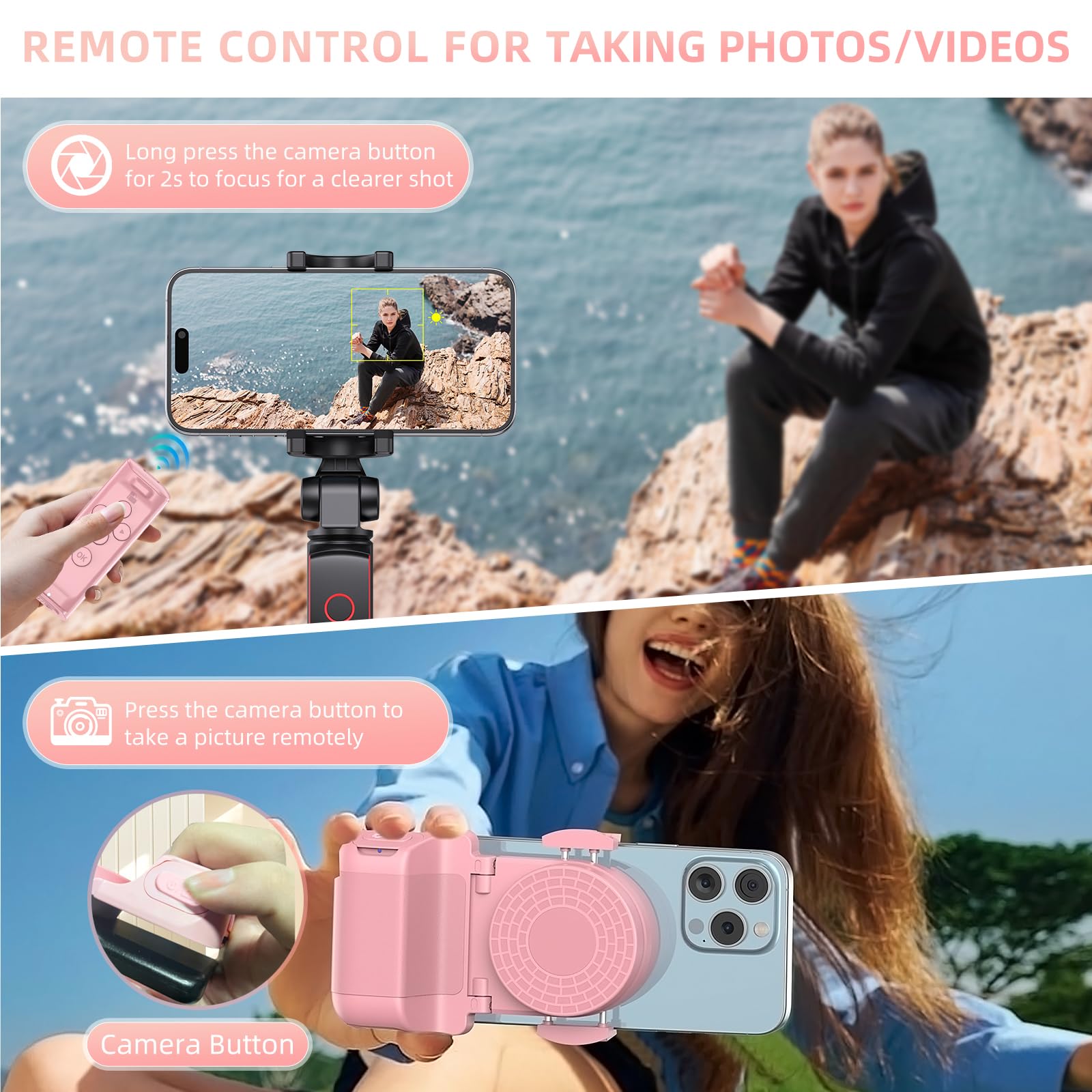 Bluetooth Page Turner Remote for Kindle, TikTok Scrolling, Camera Shutter - Compatible with iPhone, Android, iPad & Tablets - Includes Phone Stand (Pink) - Perfect for Reading eBooks, Live Streaming & Hands-Free Content Creation