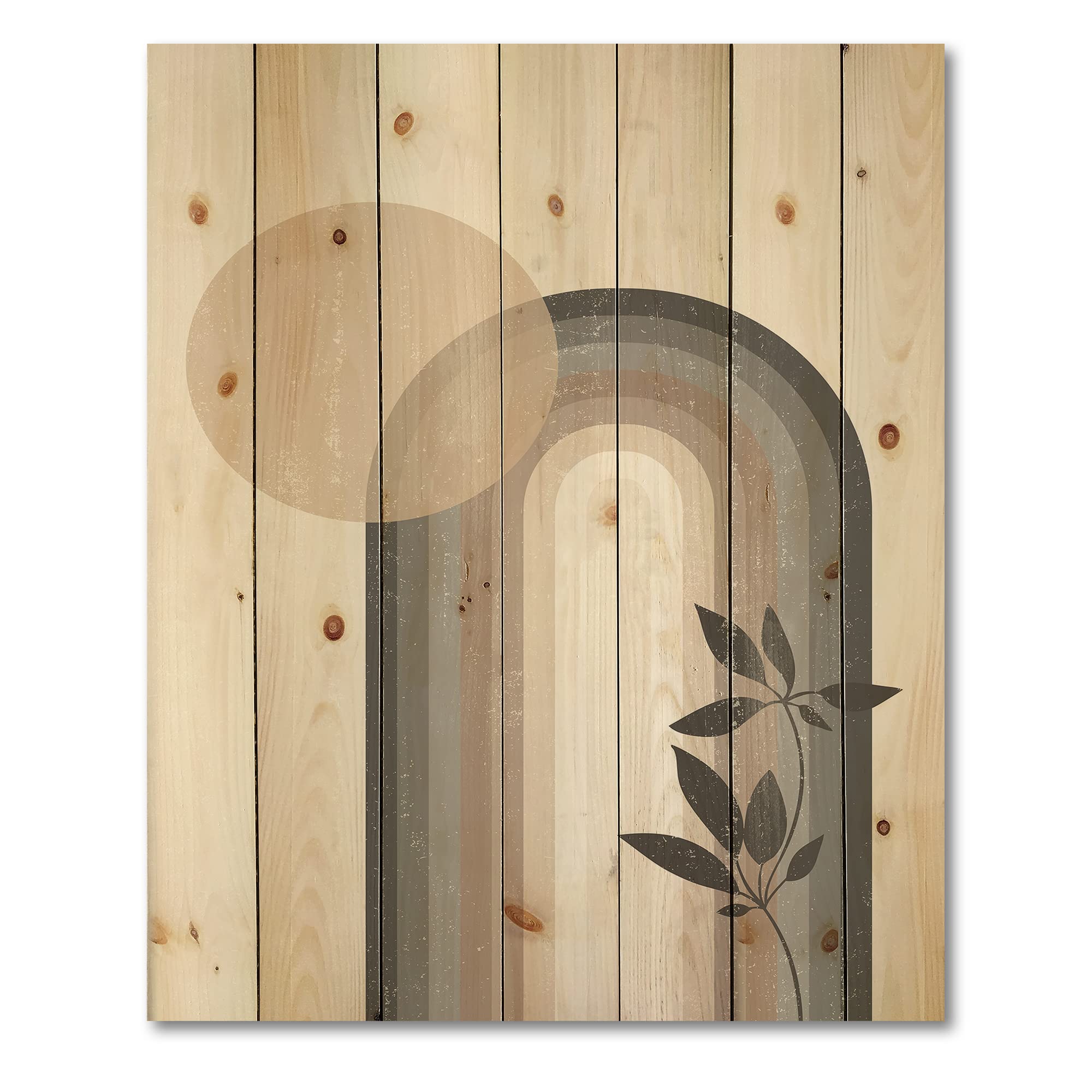 Abstract Rainbow Sun Moon Wood Wall Art - Modern Geometric Pine Decor for Living Room & Bedroom