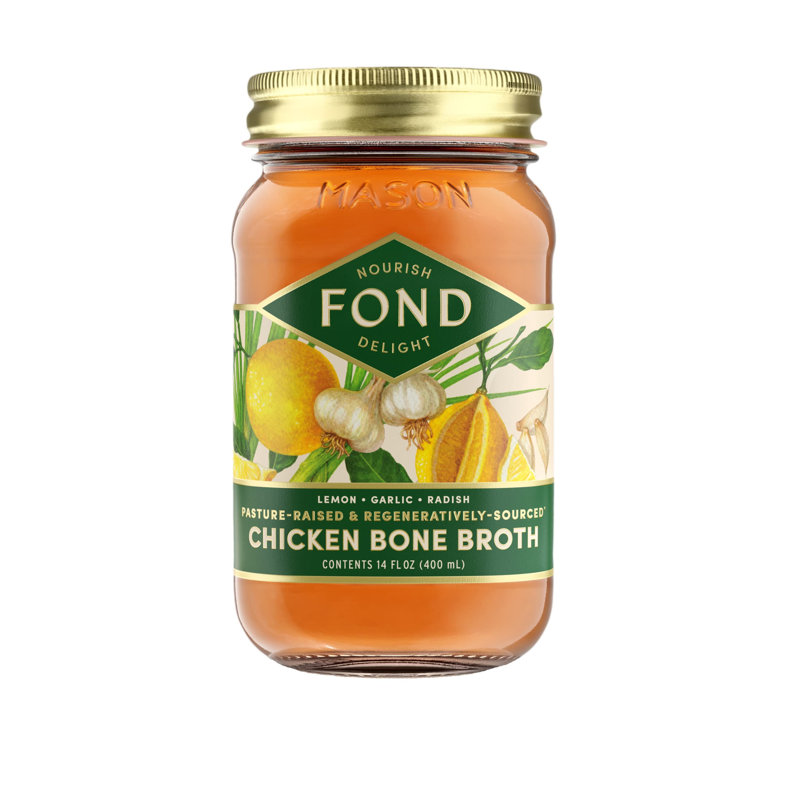 Organic Lemon & Garlic Infused FOND Pasture-Raised Regenerative Chicken Bone Broth - Keto, Paleo & Gut Health Support for Soups, Stews & Cooking