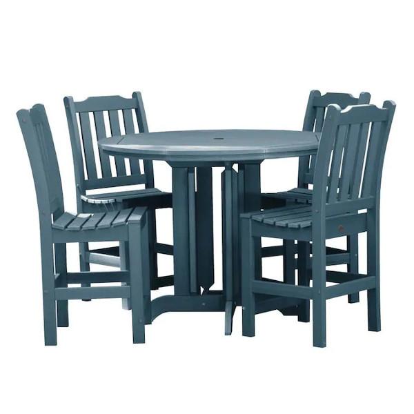 Lehigh 5-Piece Round Counter Height Recycled Plastic Outdoor Dining Set - Patio, Deck, Garden, or Backyard Furniture for Casual Entertaining
