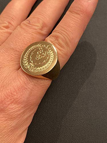 Custom Engraved Coat of Arms Family Crest Signet Ring - 14K Gold Personalized Lion Seal Ring - Handmade Round Engraved Jewelry for Men - Perfect for Weddings, Gifts & Family Heirlooms