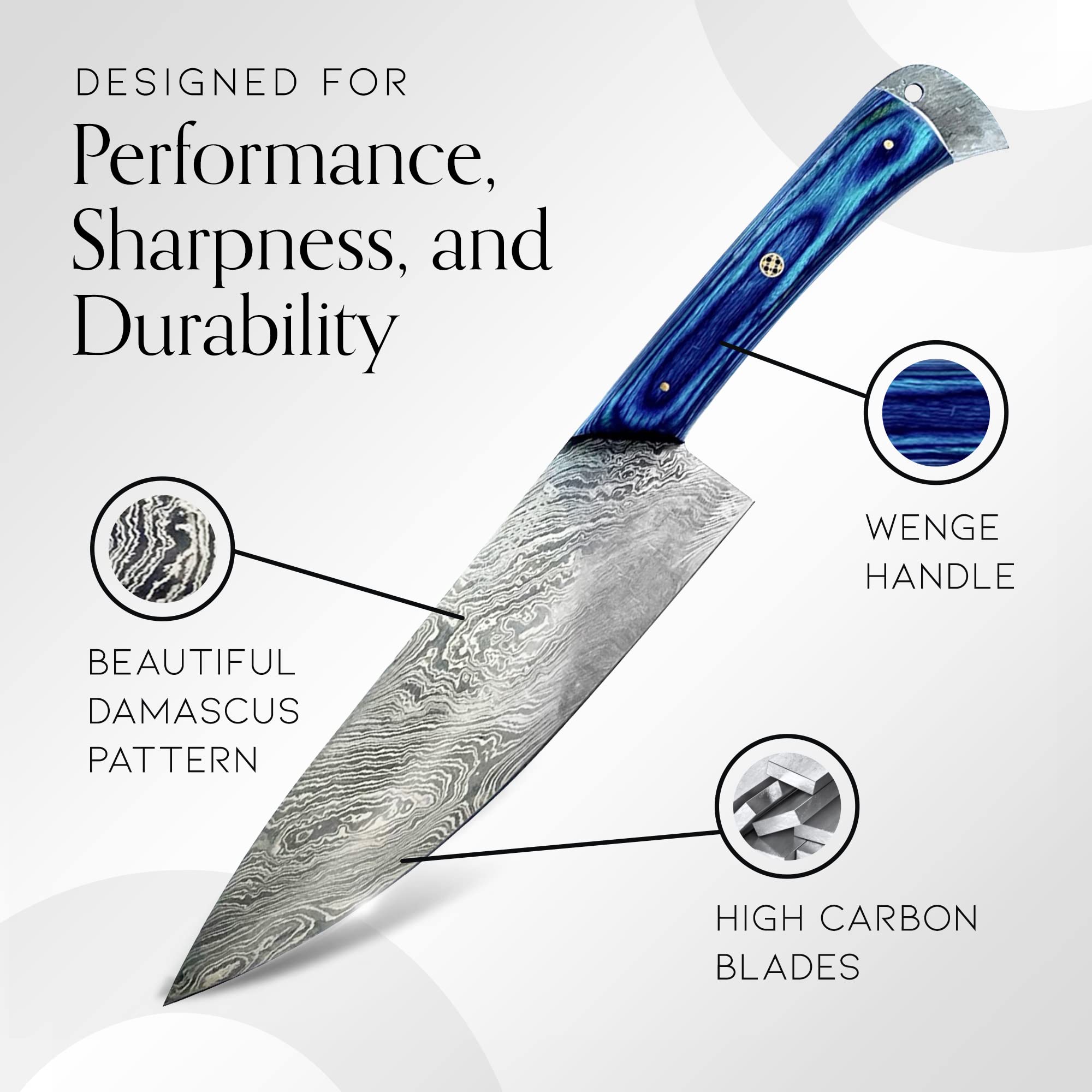 Premium 3-Piece Damascus Steel Kitchen Knife Set - Professional Chef Knife, Santoku & Paring Knife with Blue Pakkawood Handles - Perfect for Home Cooking, Professional Chefs & Gift Giving