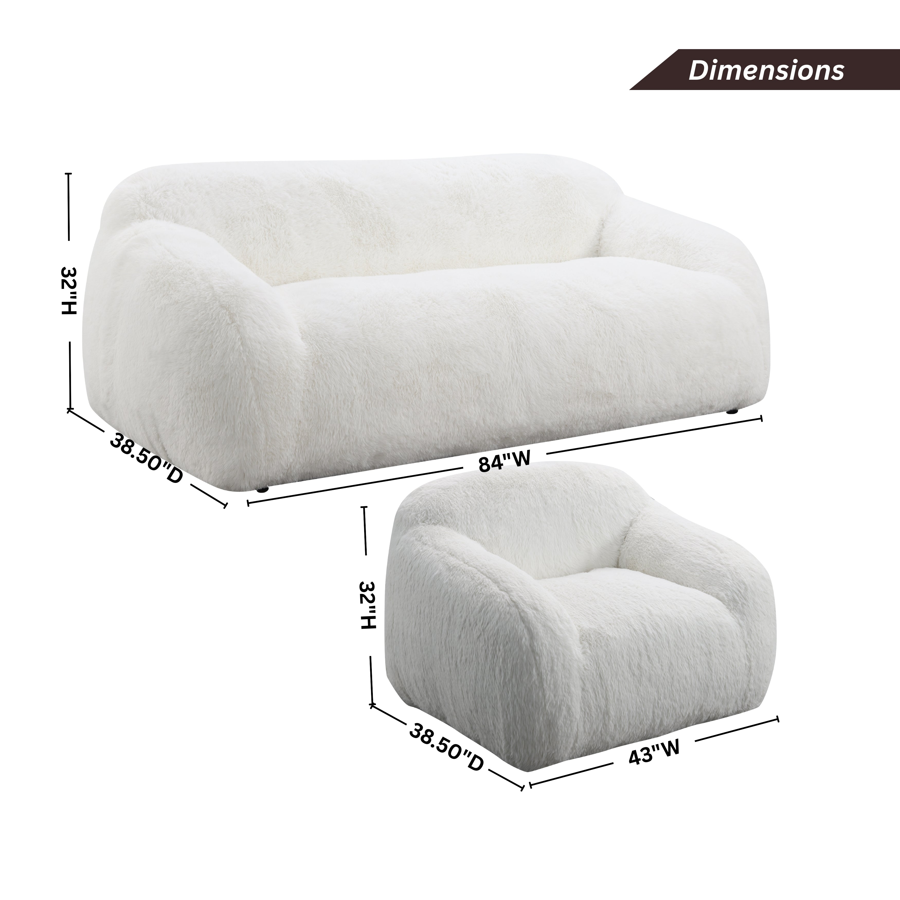 Roundhill Furniture Adell Polar Bear 2-Piece Living Room Set - Sofa & Swivel Chair for Cozy Home Decor | Perfect for Small Spaces, Apartments & Family Gatherings
