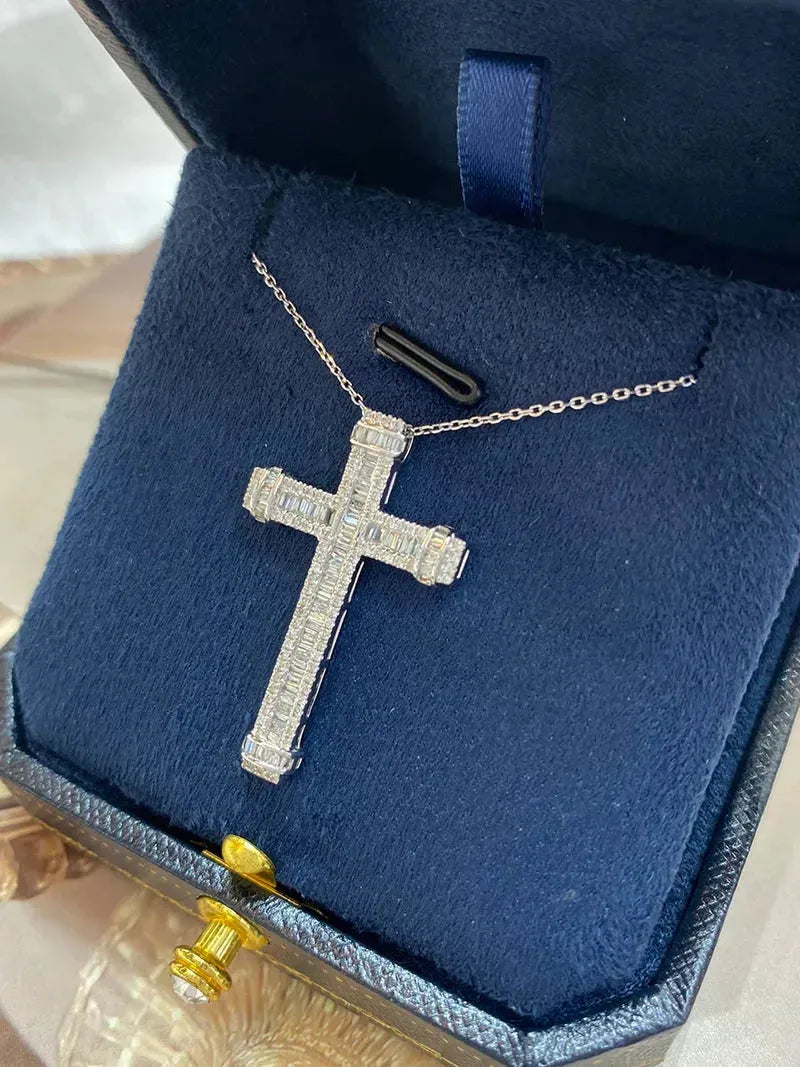 18K White Gold Cross Pendant Necklace with 0.70ct Natural Diamonds - Elegant Women's Jewelry Gift for Christmas, Anniversary & Special Occasions