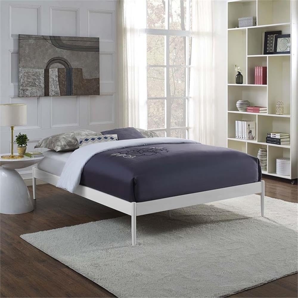 Modern Metal Full Platform Bed Frame with Slat Support - White | Hawthorne Collections | Sturdy Mattress Foundation for Bedroom, Guest Room & Dorm