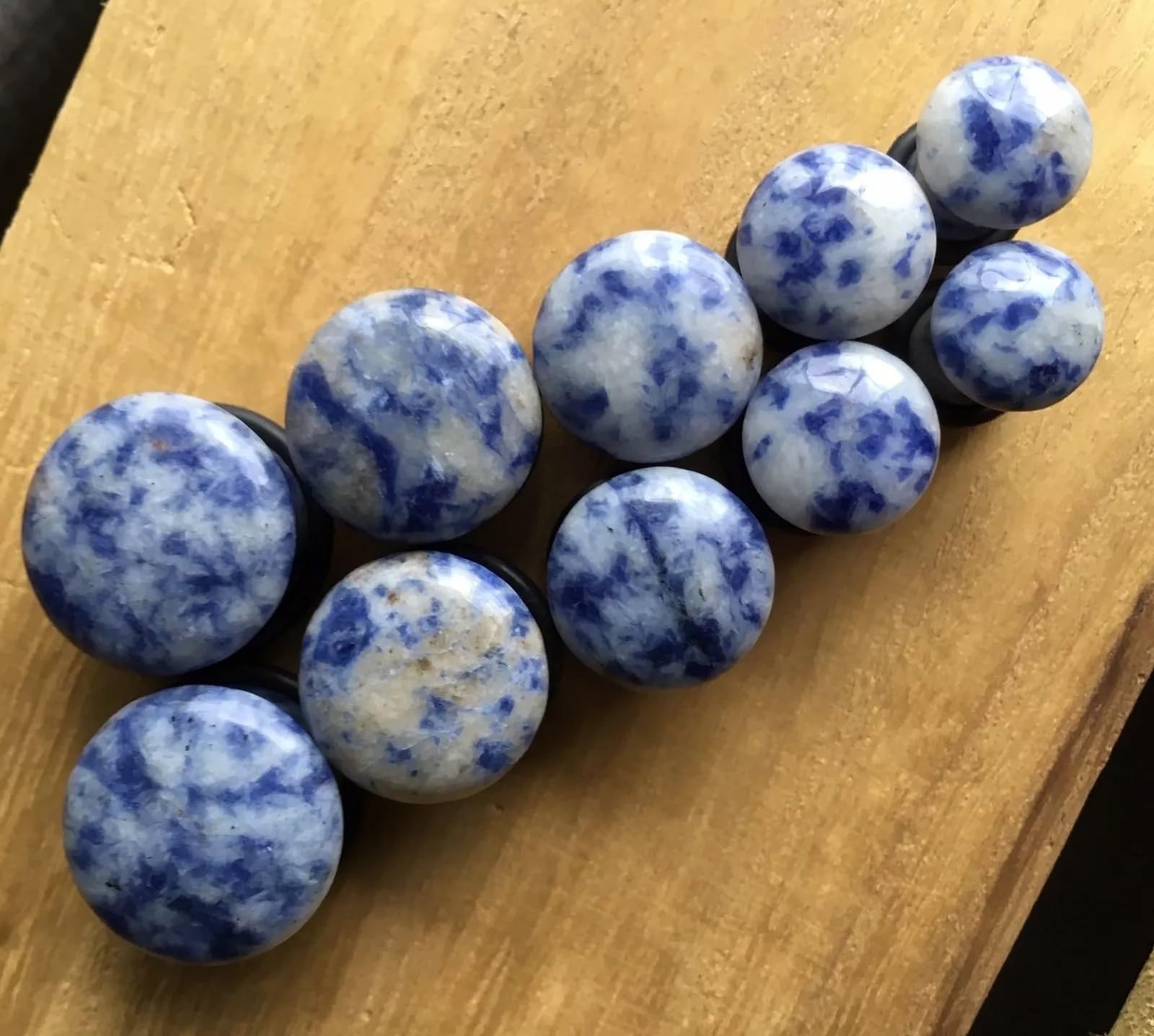 Blue Spot Jasper Stone Plugs - Single Flare Organic Body Jewelry for Ear Stretching - Perfect for Everyday Wear, Yoga & Boho Fashion