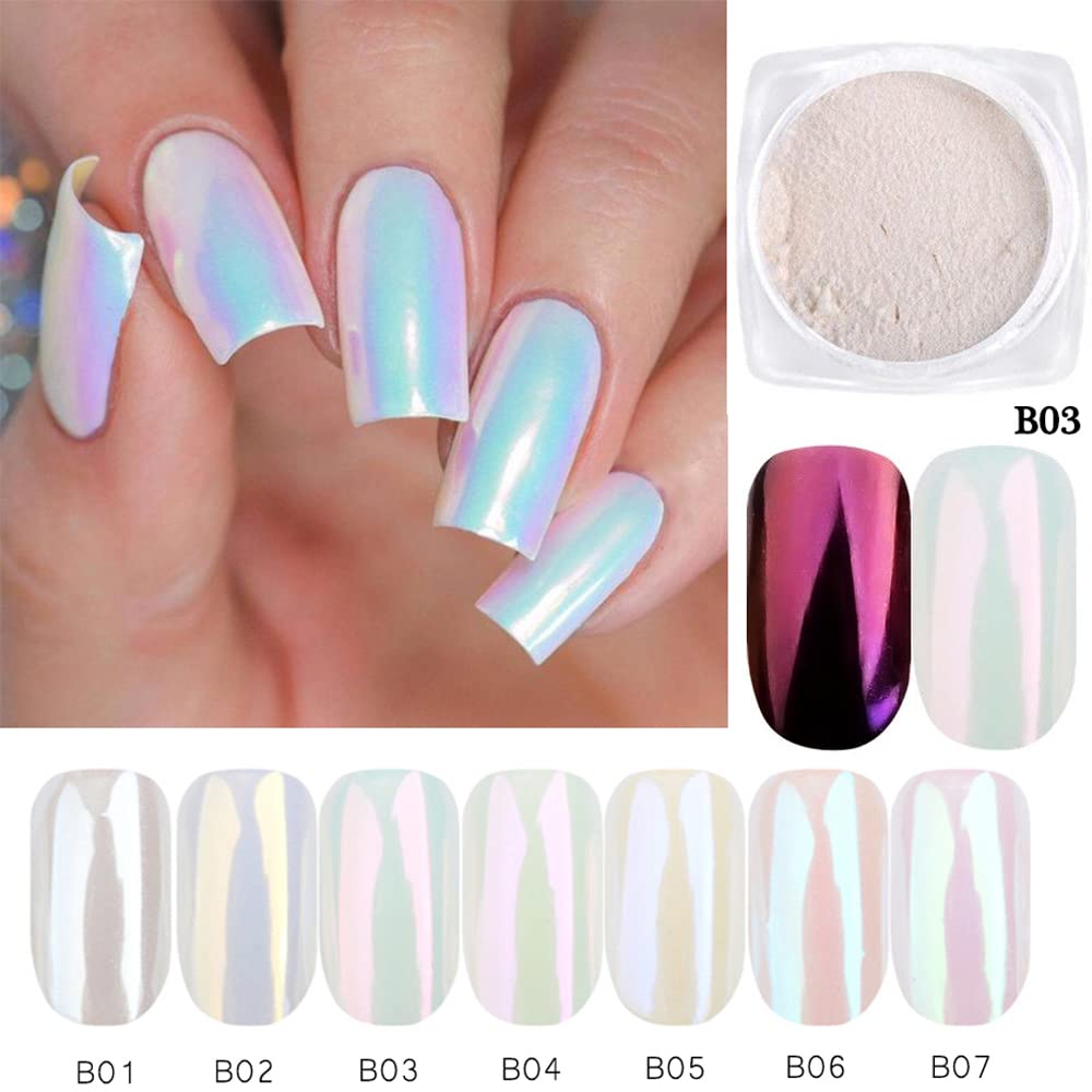 7-Color Chrome Nail Powder Set - Rose Gold, Silver & Holographic Glitter Dust with Sponge Applicators | Professional Nail Art Pigments for DIY Manicures, Acrylic Nails & Gel Polish Designs | Perfect for Parties, Weddings & Special Occasions