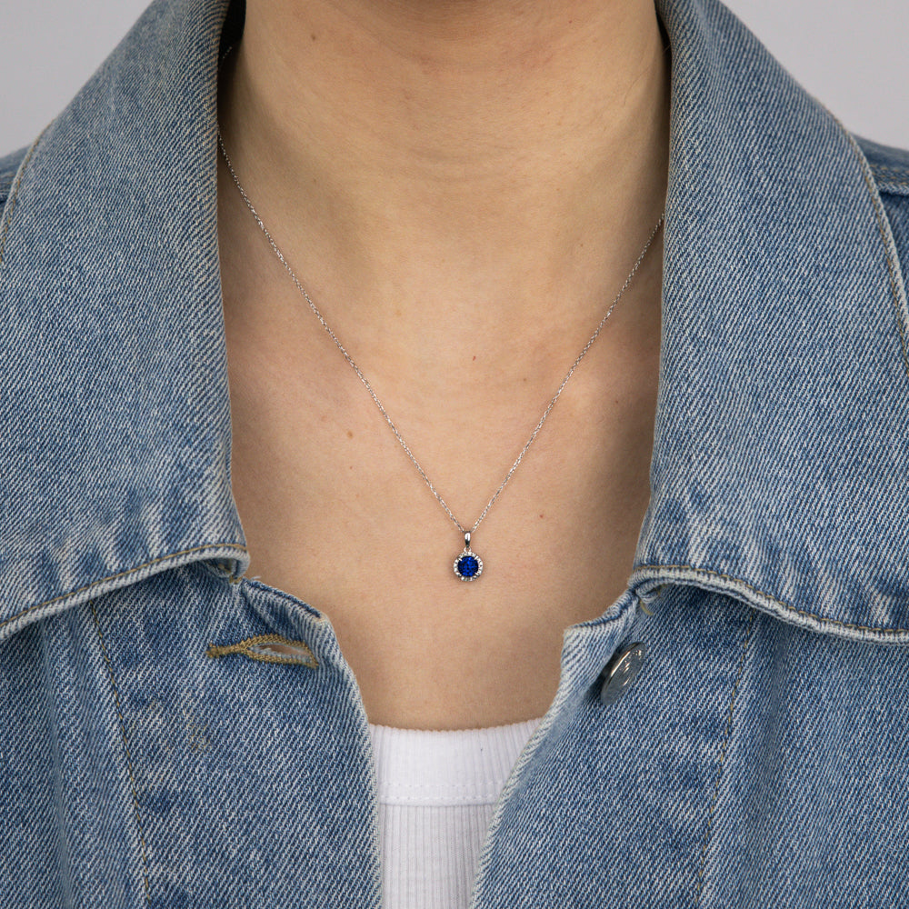 0.67 Carat Lab-Created Sapphire & Diamond Pendant Necklace - 45cm 9ct White Gold Chain - Elegant Gift for Women, Perfect for Weddings & Special Occasions