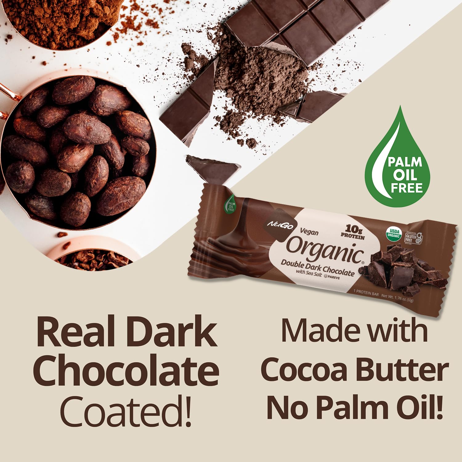 NuGo Organic Dark Chocolate Almond Protein Bars - 10g Vegan Protein, Gluten Free, Non-GMO, 12 Count - Perfect for Post-Workout Recovery & Healthy Snacking