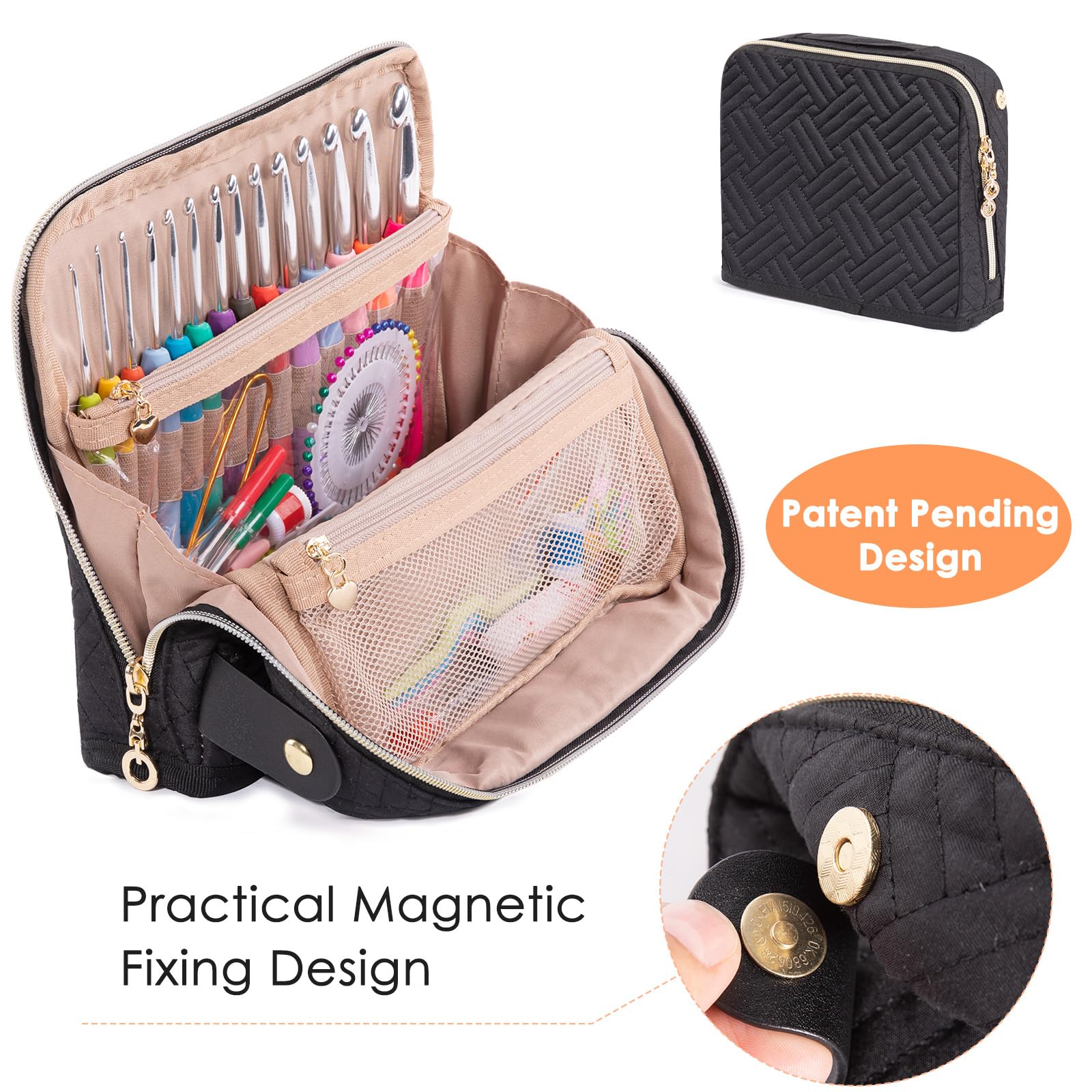 MYBAGZING 14-Size Crochet Hook Set (2mm-10mm) with Ergonomic Handles & Stand-Up Organizer Case - Perfect for Crochet Lovers & Beginners - Ideal for Home Crafting, Travel Projects, and DIY Gift Making