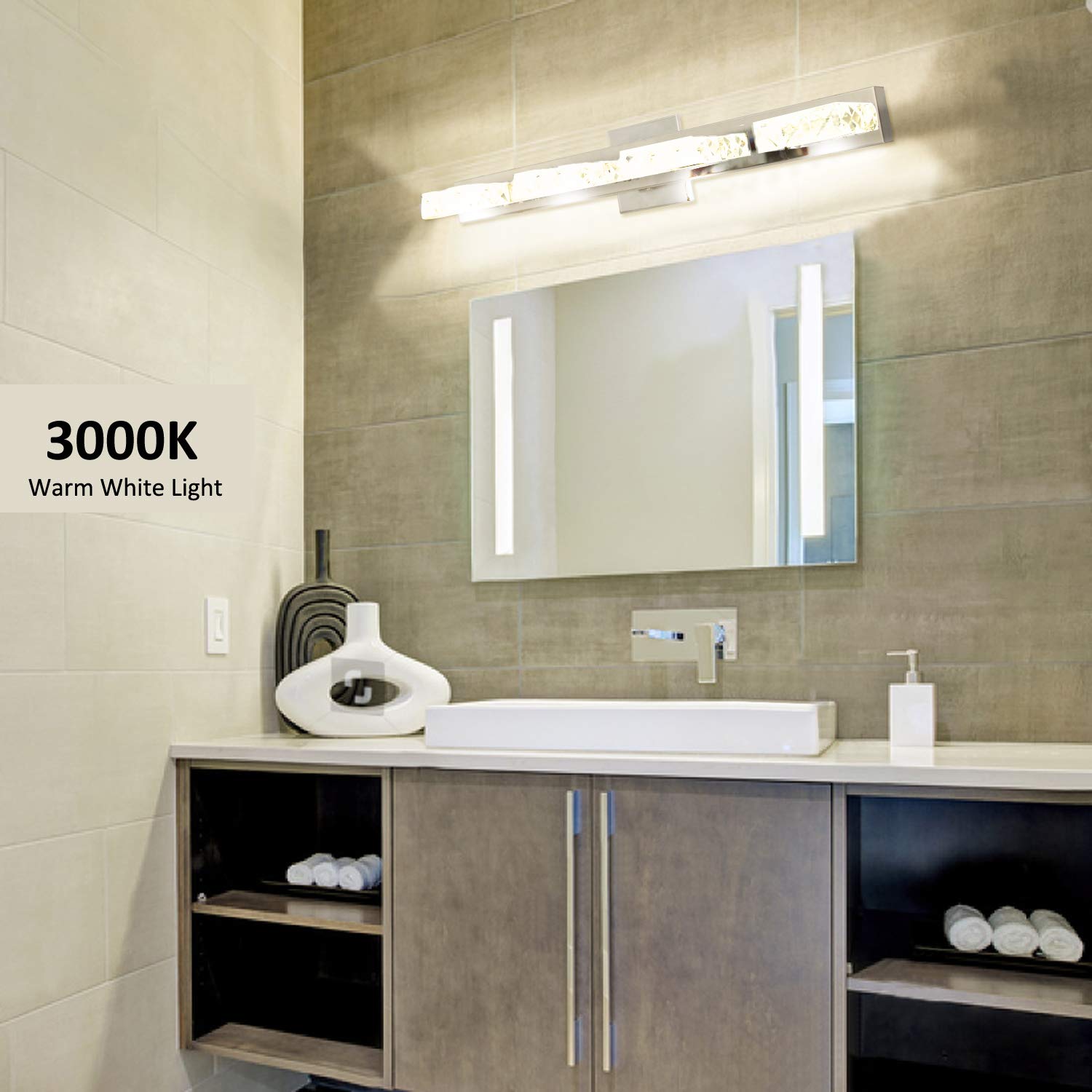 24 Inch Crystal LED Vanity Light Fixture with 4-Piece Hardware Towel Bar Set - Modern Bathroom Lighting & Accessories for Spa-Like Luxury (Perfect for Master Bath, Powder Room & Guest Bath Decor)