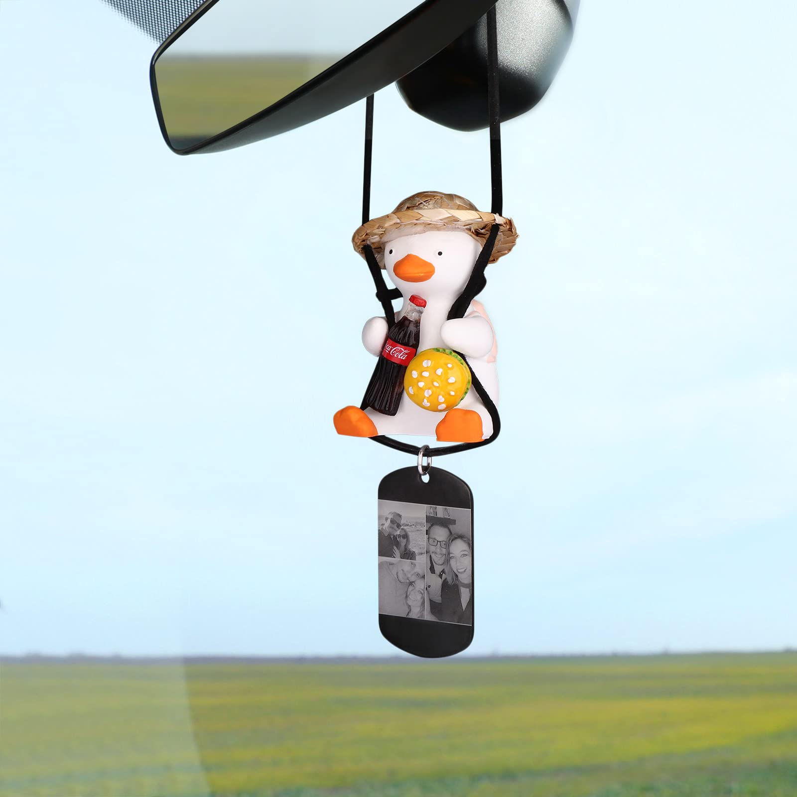 Swing Duck Car Pendant - OXYEFEI Customized Photo Personalized Rearview Mirror Decoration for Men and Women, Car Dashboard Accessories (Cola) - Perfect for Road Trips and Daily Commutes