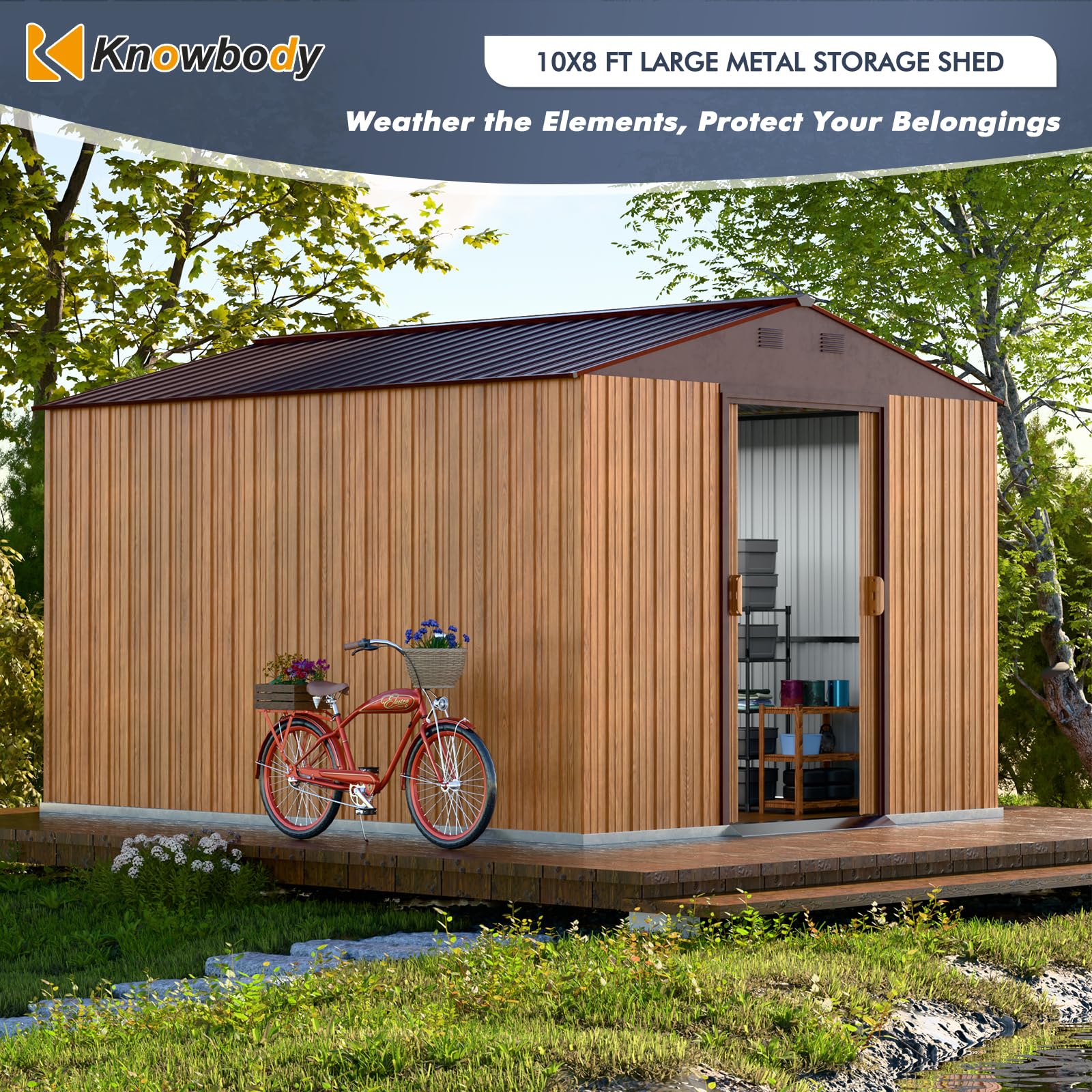 8x10 FT Metal Storage Shed - Heavy Duty Steel Garden Shed with Sliding Door & Ventilation - Outdoor Utility Shed for Bikes, Tools, Lawn Equipment - Perfect for Backyard, Patio & Garage Organization