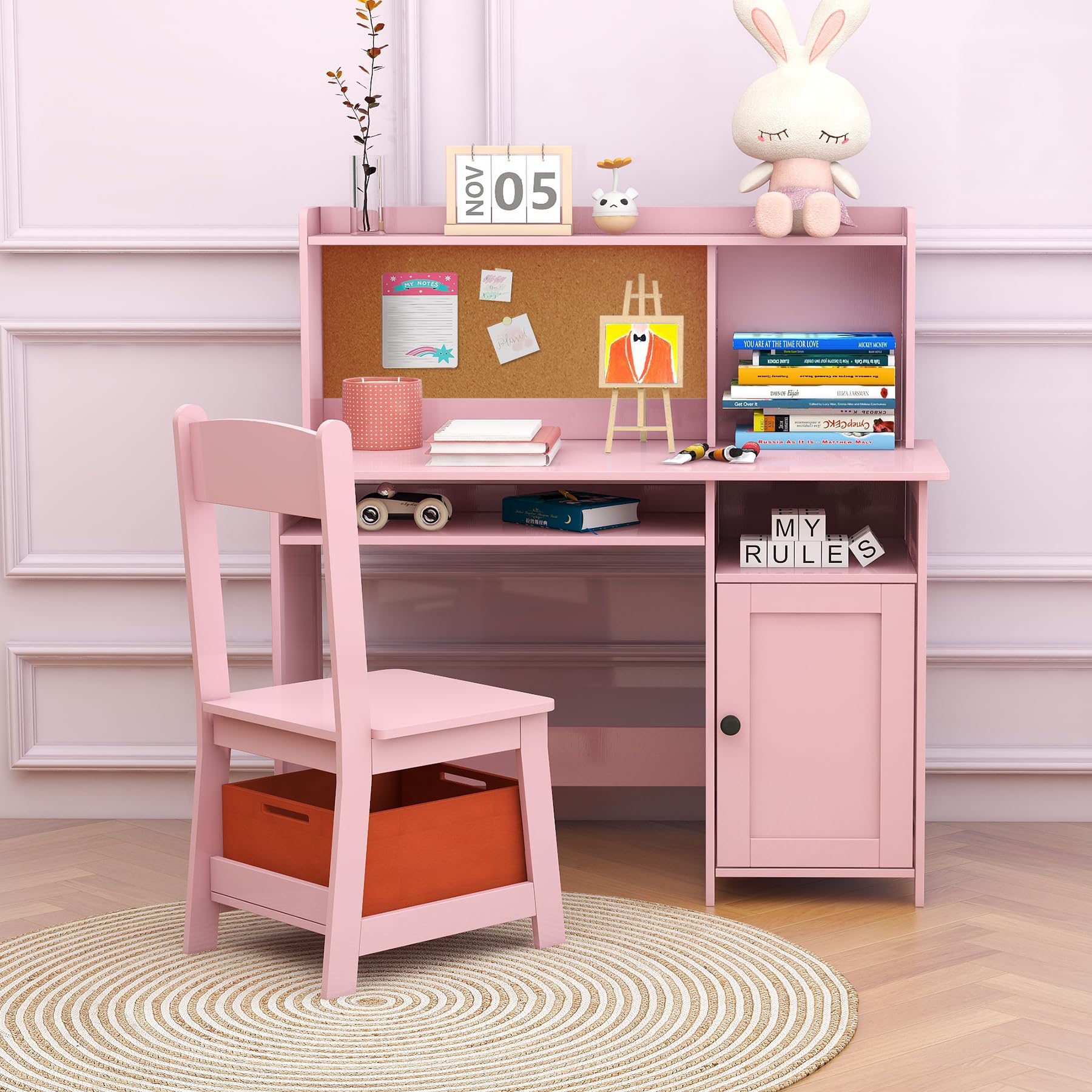 Pink Wooden Toddler Table and Chair Set for Kids - Study Desk with Storage, Craft Table, Kids Bedroom Furniture - Perfect Gift for Girls (Pink) - Ideal for Homeschooling, Arts & Crafts, and Playroom Activities