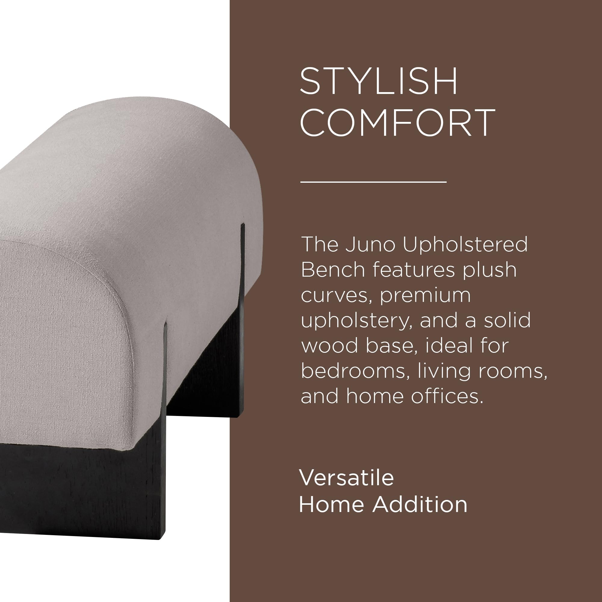 Maven Lane Juno Modern Wooden Upholstered Bench with Padded Seat - Stylish Entryway Bench, Kitchen Dining Table Bench, or Window Seat in Refined Black Finish | Perfect for Home Decor, Living Room, Bedroom & Hallway Seating