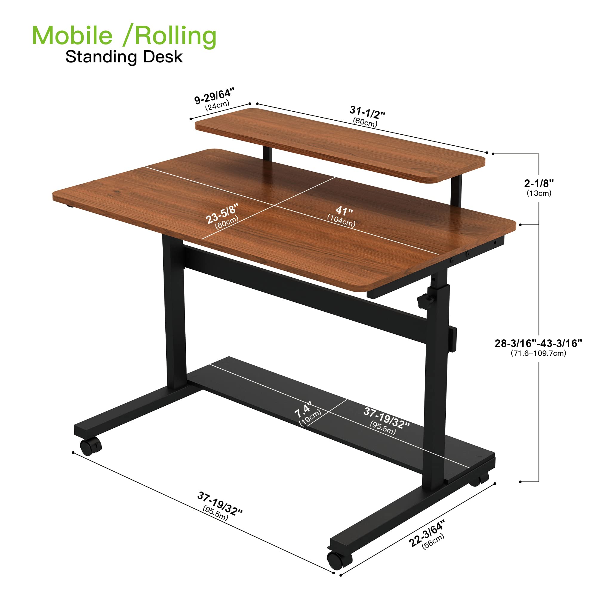 Height Adjustable Standing Desk with Wheels - 41