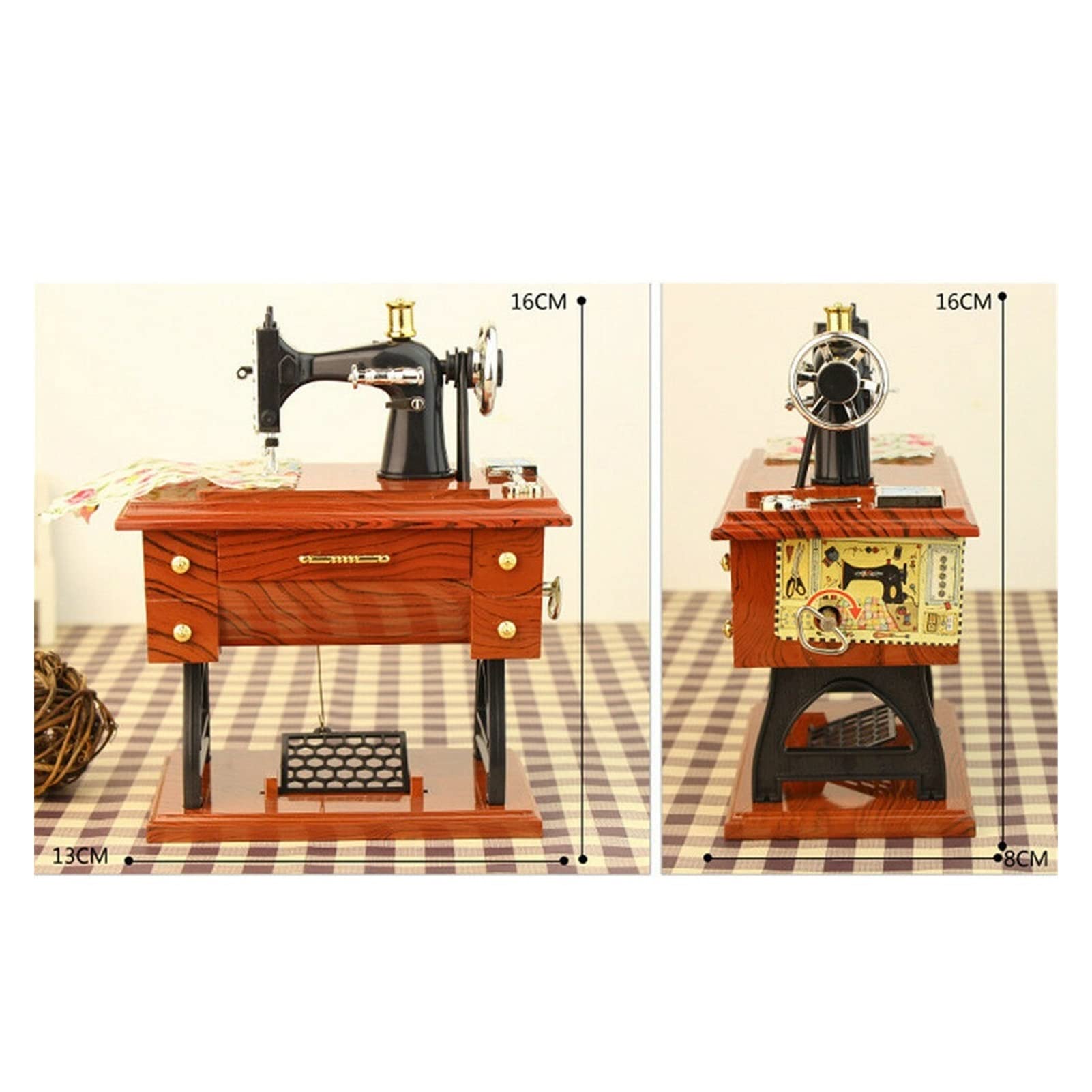 Vintage Mini Sewing Machine Style Mechanical Music Box - Hand-Crank Musical Gift for Birthdays, Anniversaries & Home Decor (Auburn) | Perfect for Romantic Gifts, Nursery Room Decor & Vintage Collection Displays