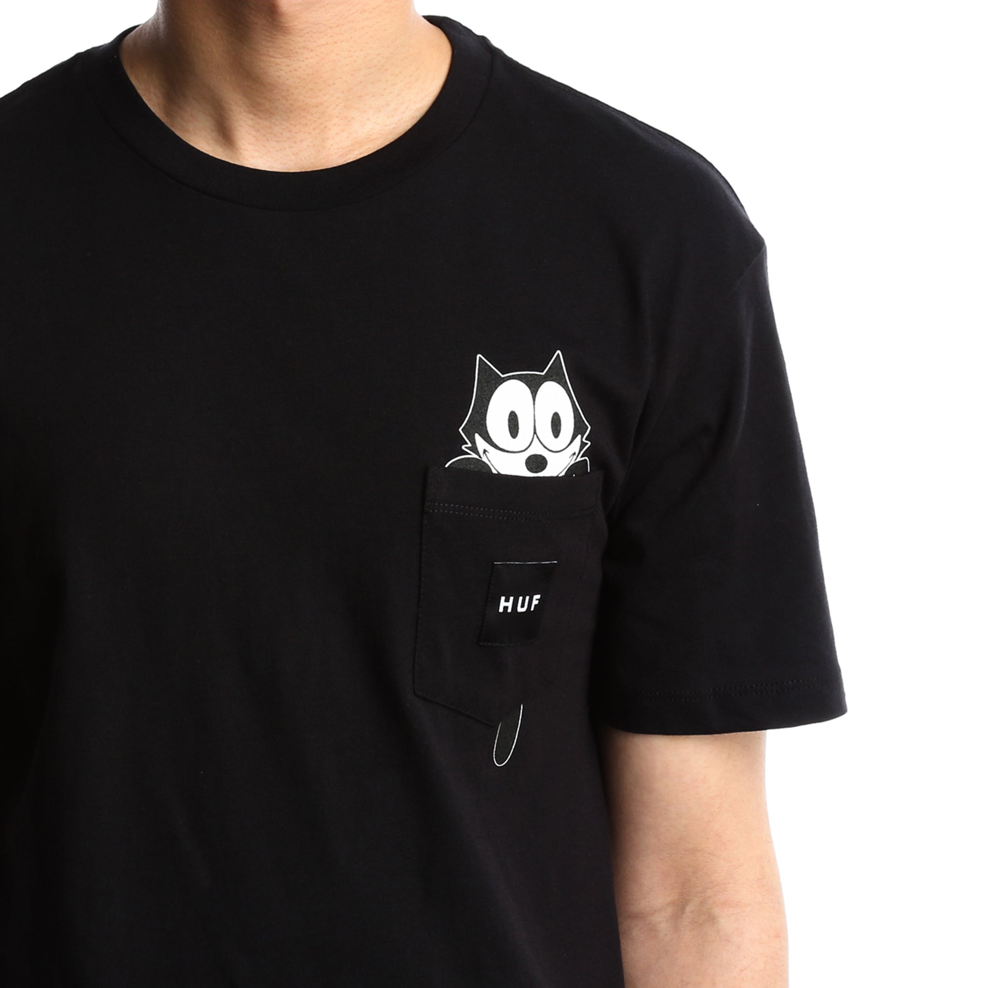 HUF x Felix Watching Pocket Tee - Black Cotton Graphic T-Shirt for Men | Streetwear Fashion & Casual Wear