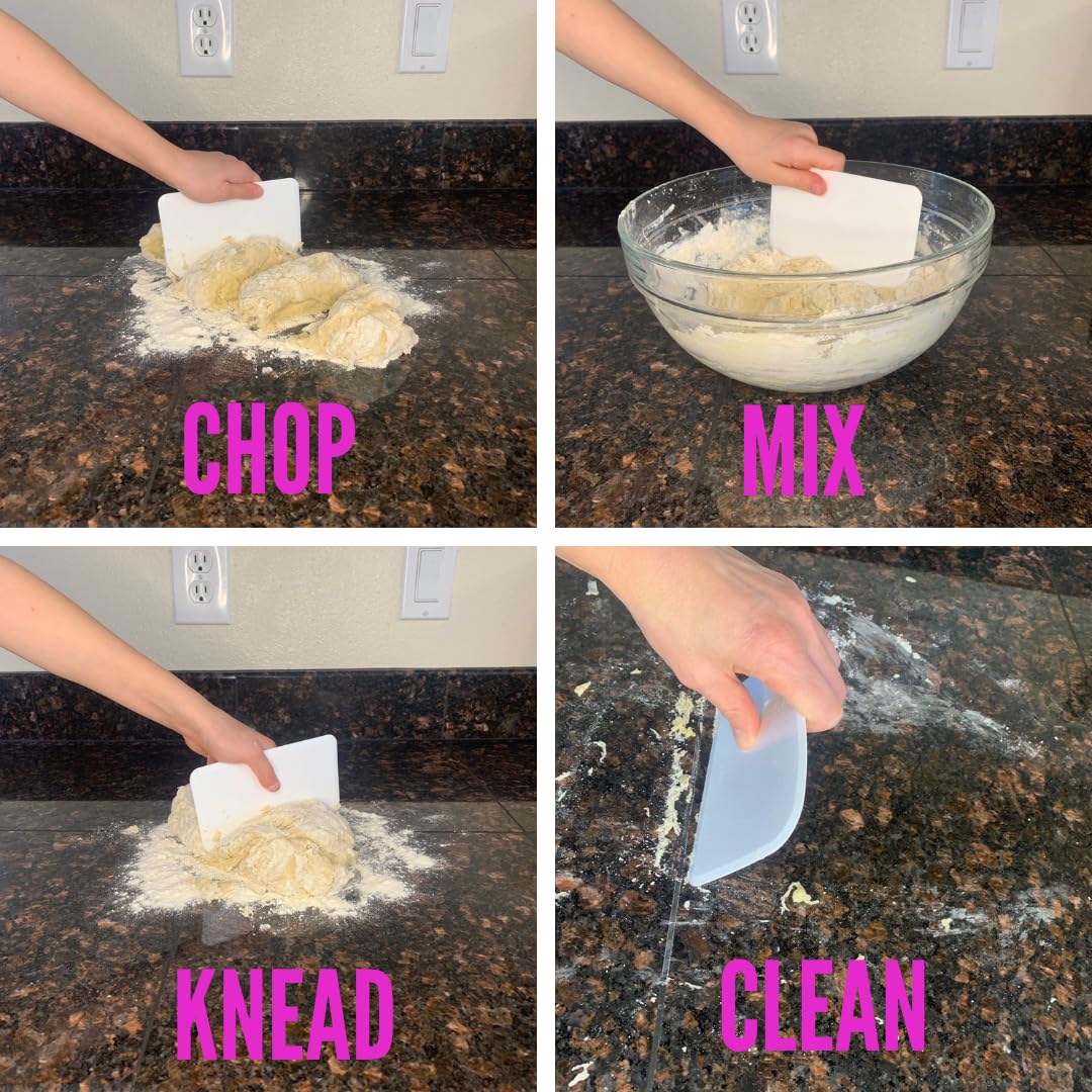 Premium Food-Safe Plastic Dough Scraper & Bowl Cutter - Flexible Bench Scraper for Bread, Cake, Fondant - Multipurpose Kitchen Tool (2-Pack) - Perfect for Baking, Cooking & Pastry Making