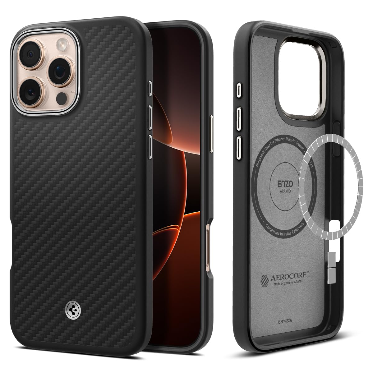 Spigen Enzo Aramid Case for iPhone 16 Pro - Slim Protective Matte Black Cover | Shockproof & Scratch-Resistant | Perfect for Work, Travel & Everyday Use