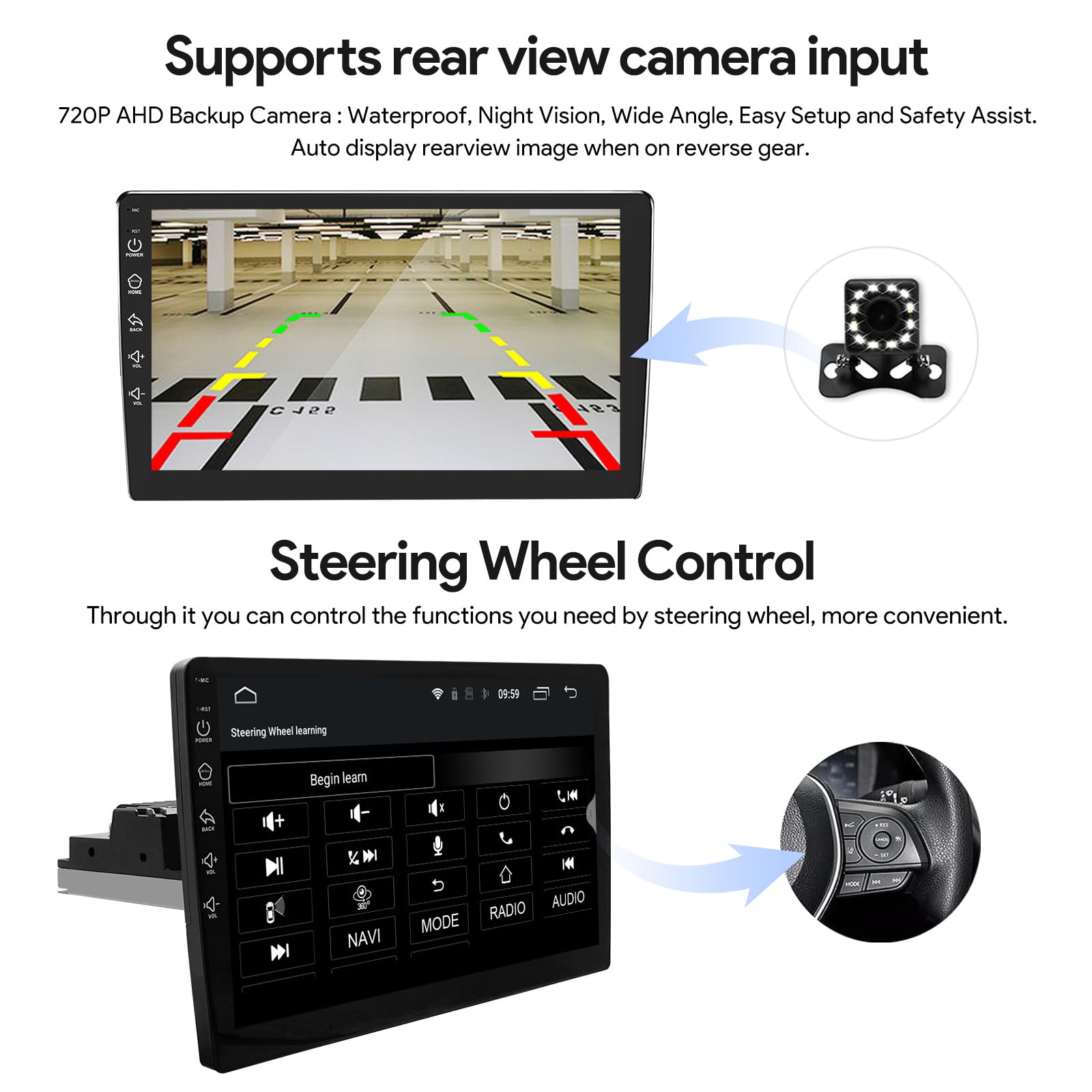 Binize 10 Inch Single Din Car Stereo - Android Touchscreen Radio with Wireless CarPlay & Android Auto, Mirror Link, Backup Camera Support - Perfect for Upgrading Your Car Audio System for Commuting & Road Trips