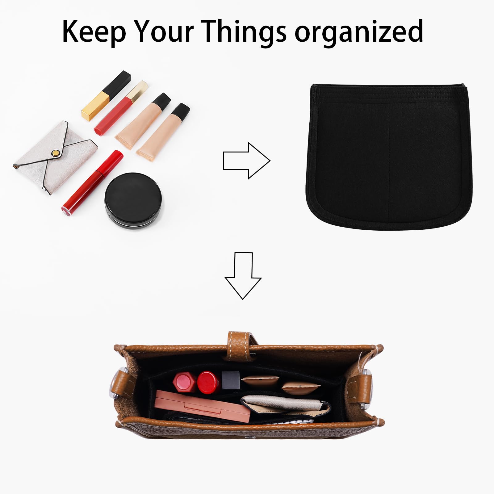 Premium Felt Purse Insert Organizer for Hermes Evelyne 29 PM Bag - Perfect Fit (E33, Black) | Keep Your Luxury Handbag Neat & Organized for Work, Travel & Everyday Use