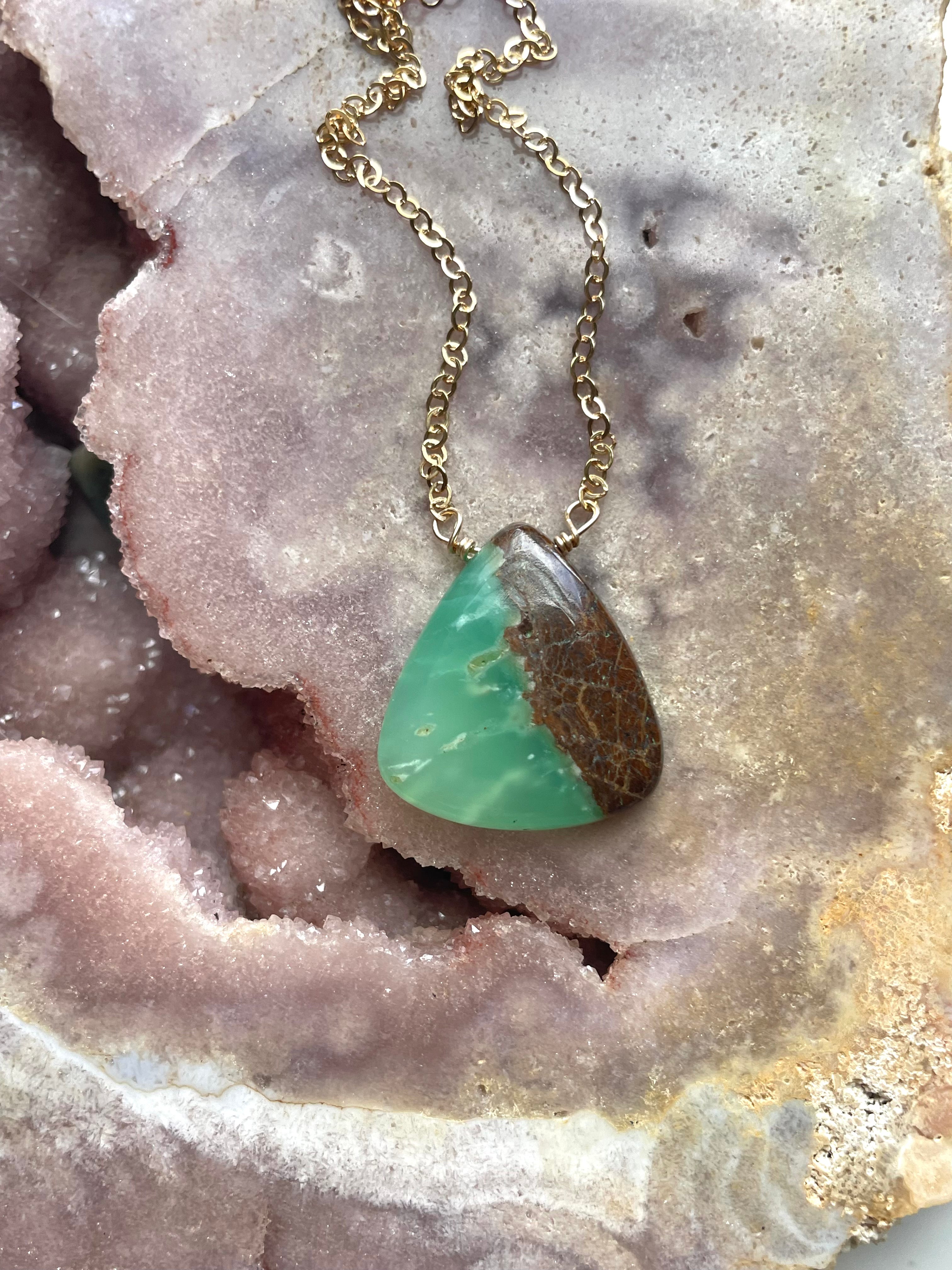 Natural Chrysoprase Gemstone Pendant Necklace - 16