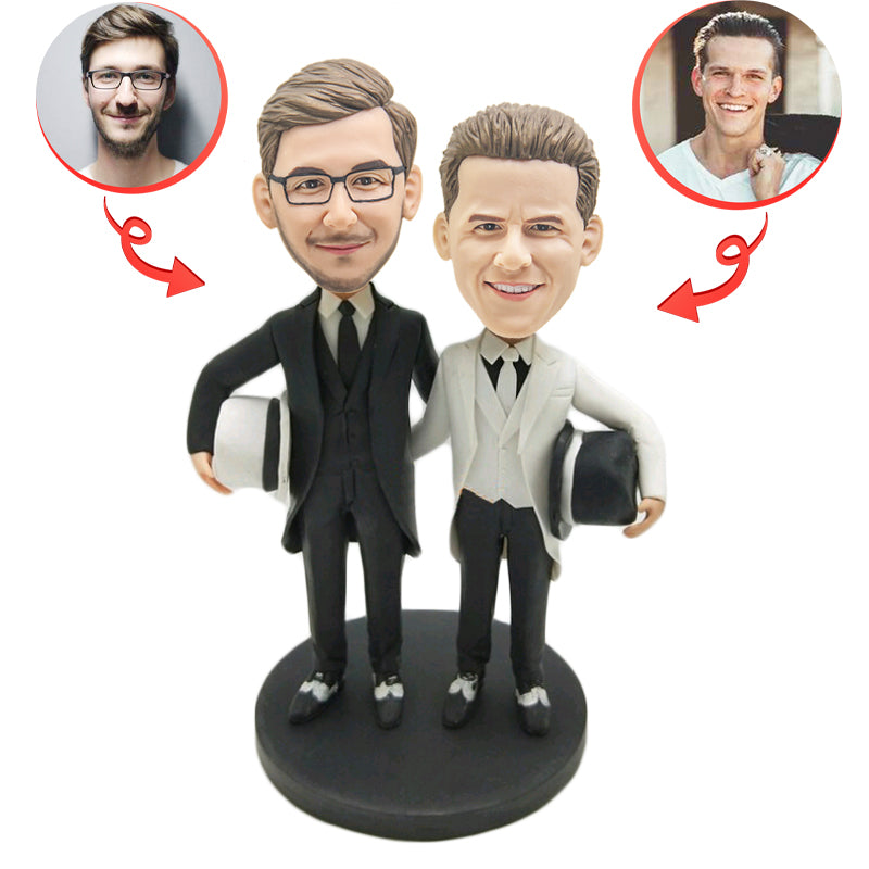 Custom Same-Sex Couple Wedding Bobblehead - Personalized Gay Marriage Cake Topper - Perfect for Anniversary Gifts, LGBTQ Wedding Decor & Pride Celebrations