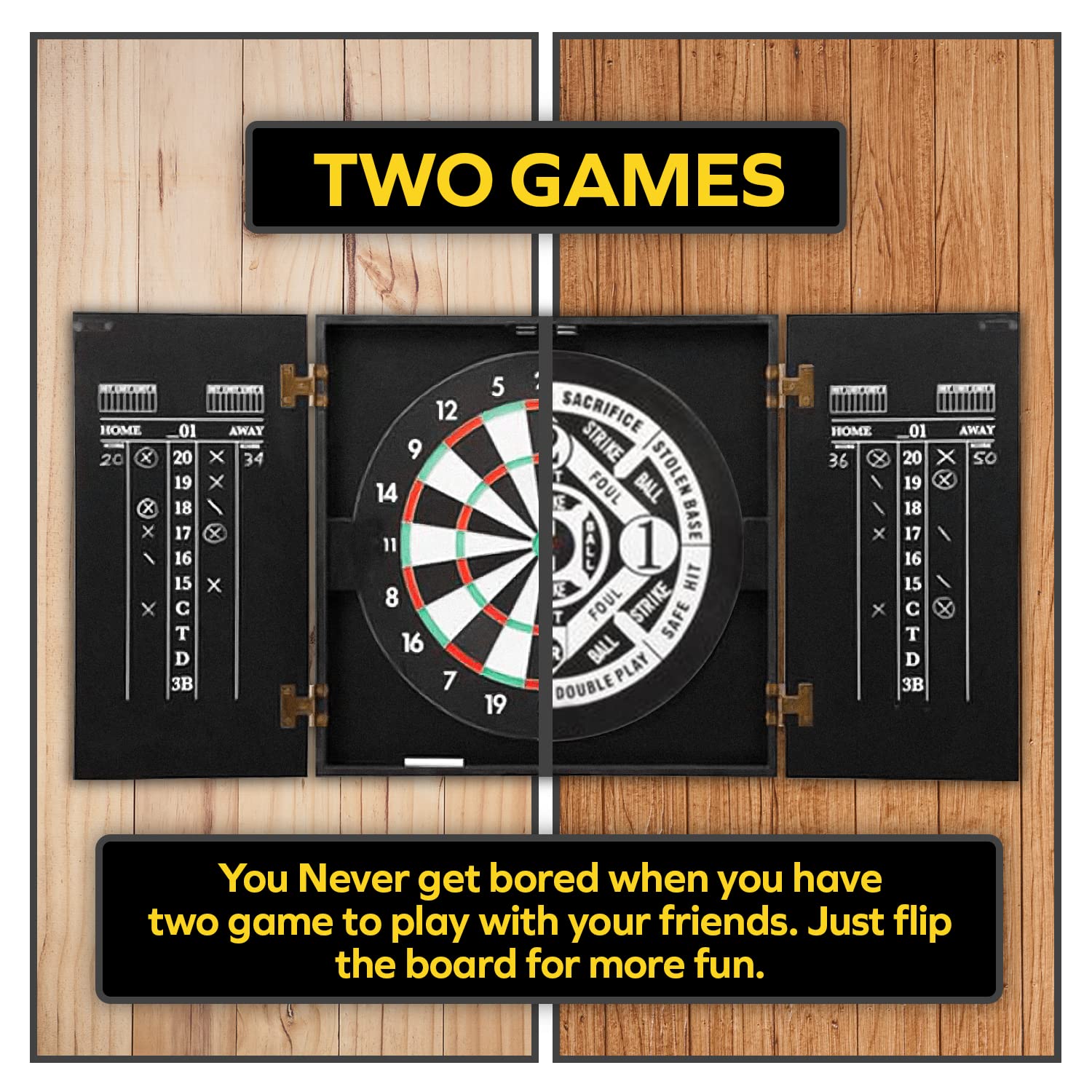 THOUSAND OAKS BARREL CO. Personalized Dartboard Cabinet Set with 6 Steel Tip Darts - Professional Bristle Dart Board for Adults - Includes Eraser & Chalk Scoreboard - Perfect for Game Rooms, Bars, and Man Caves