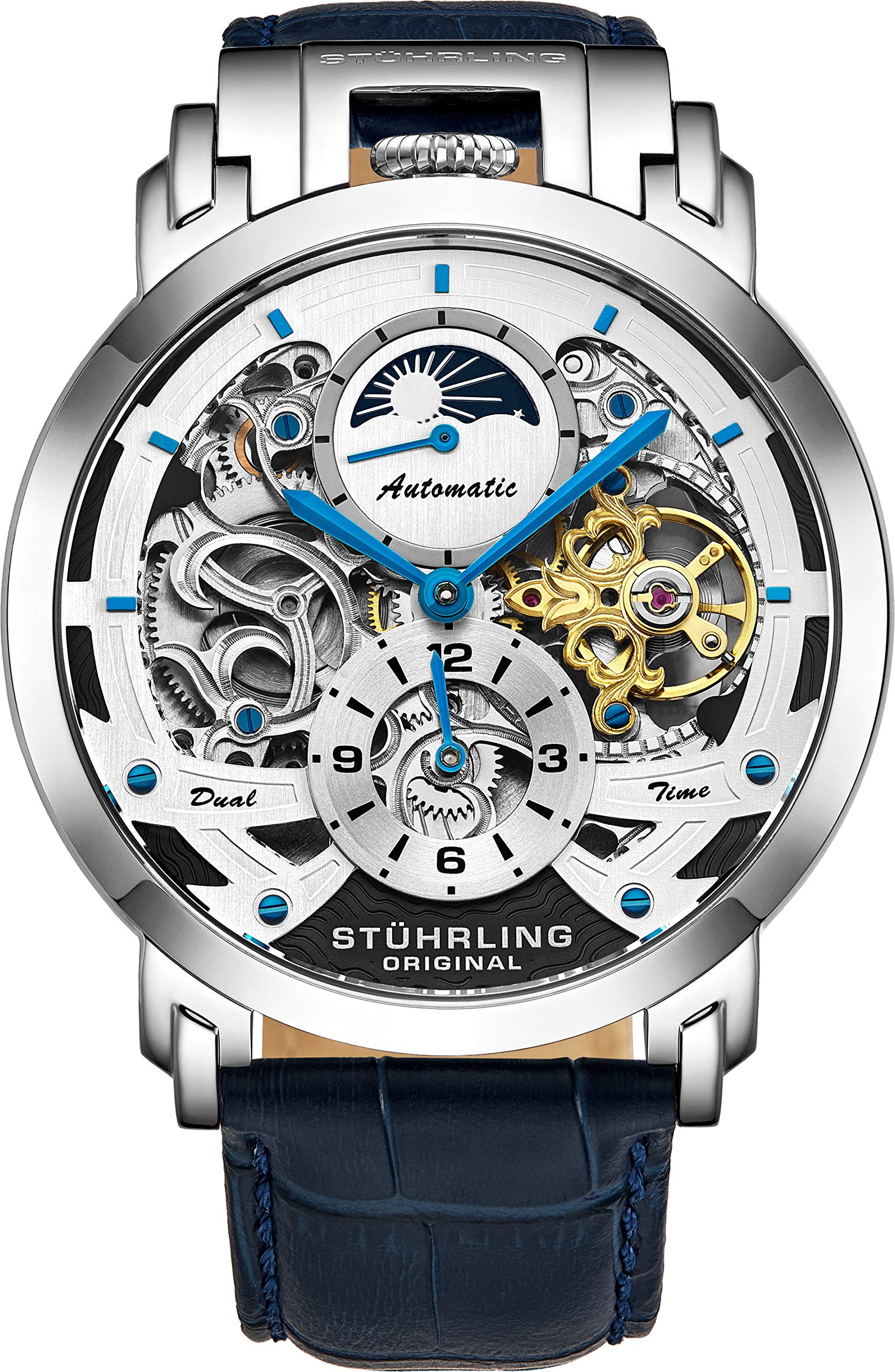 Stuhrling Original Men's Automatic Skeleton Watch - Luxury Leather Dress Watch with Stainless Steel Case - Self-Winding Mechanical Analog Watch for Men - Perfect for Business, Formal Events & Everyday Wear