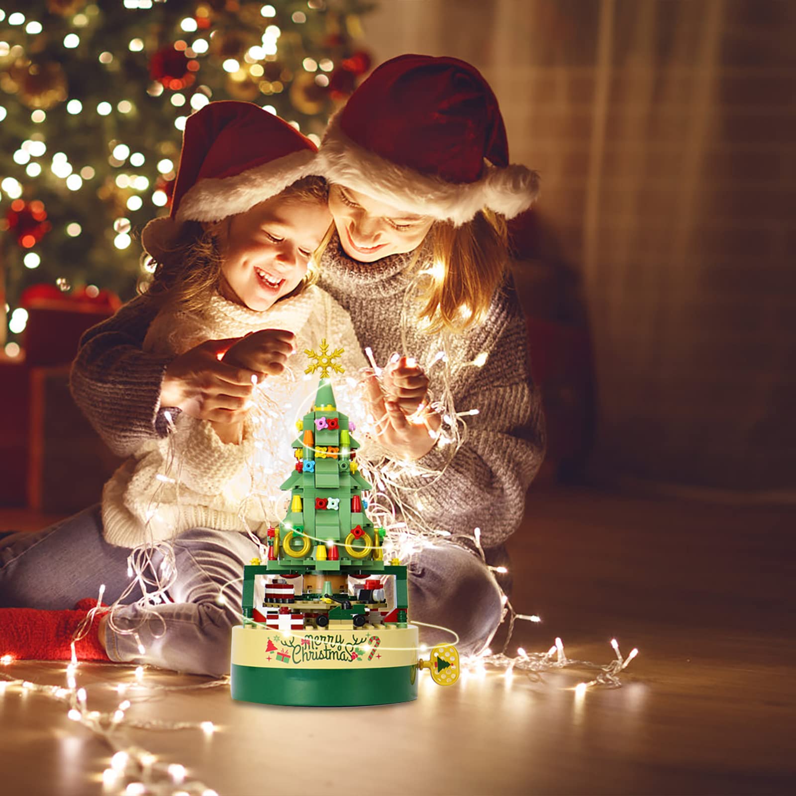 Christmas Tree Building Blocks Set for Kids - DIY Holiday Music Box with LED Lights, Creative STEM Toy for Boys & Girls | Perfect for Holiday Decor, Gifts & Family Bonding Activities
