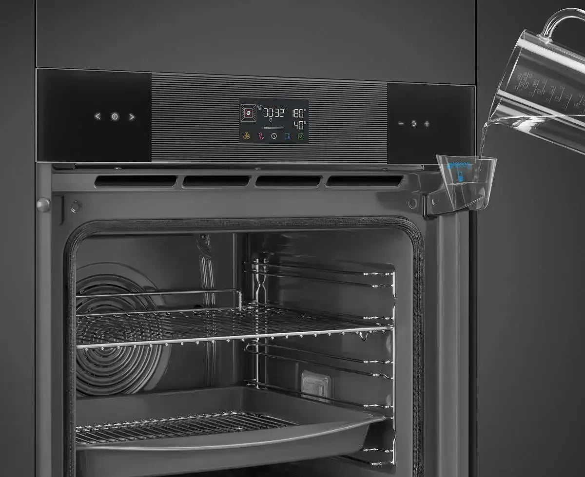 Smeg 60cm Linea Steam100 Built-In Oven - Midnight Black | Professional Steam Cooking for Home Chefs | Perfect for Baking, Roasting & Healthy Meals