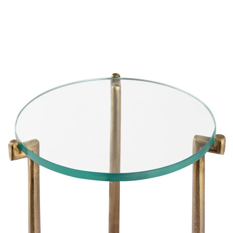 Stylish Accent Table with Bump Out Design - 9.75 x 22.5 Inches in Brass & Clear Glass - Perfect for Living Room, Bedroom, or Entryway Decor