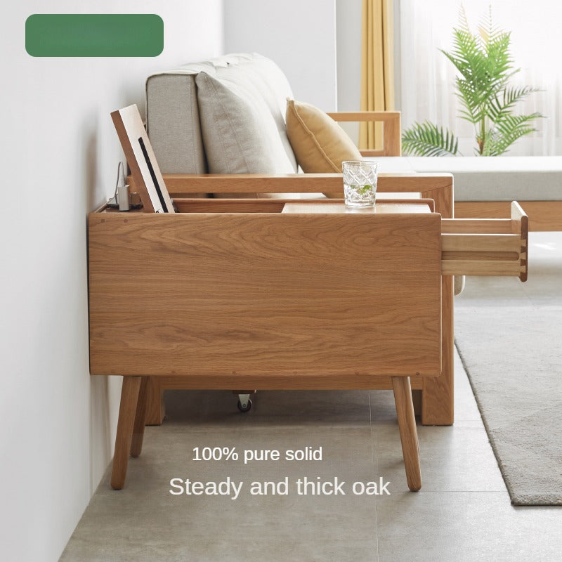 Solid Oak Narrow Side Table with Flip Door Storage - Rustic Wood End Table for Living Room, Bedroom & Entryway - Compact Console Cabinet for Small Spaces
