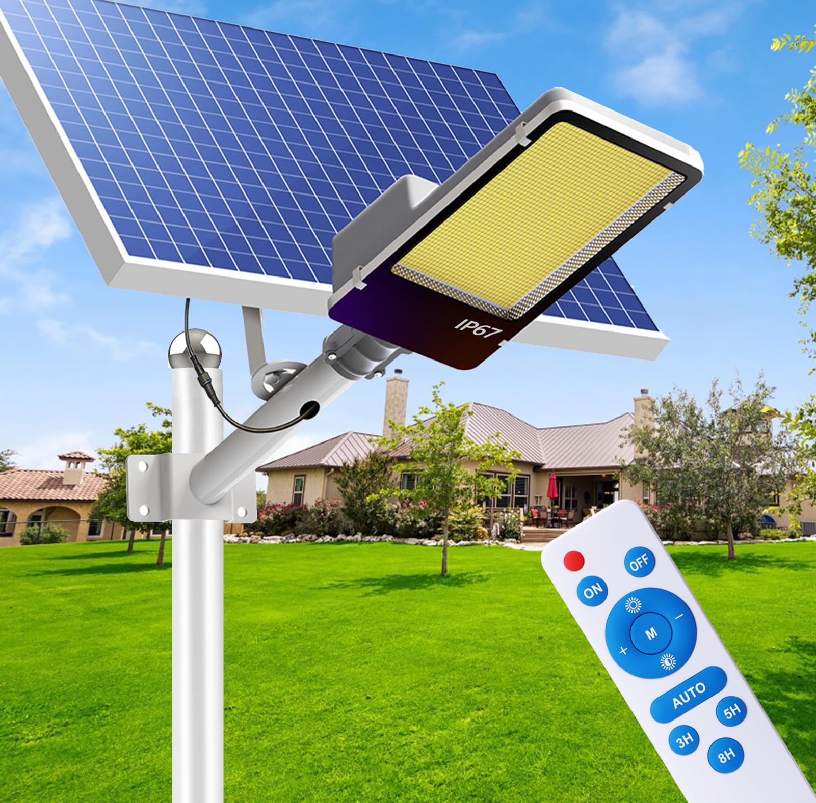 2000Watt Solar Street Lights - 170000 Lumen LED Solar Flood Light Outdoor with Remote Control, IP67 Waterproof, 6500K Daylight White - Perfect for Parking Lots, Yards, Garages, Gardens & Pathways (Dusk to Dawn Operation)