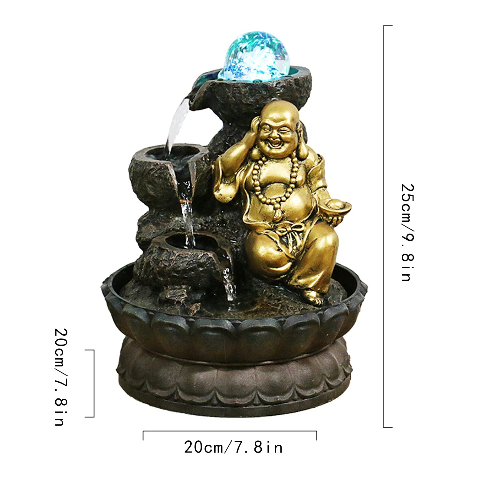 Desktop Fountain - Maitreya Buddha Tabletop Fountain for Good Luck, Home & Office Decor, Living Room, TV Cabinet, Tea Room, Meditation Space - Relaxing Waterfall Fountain for Stress Relief & Zen Ambiance