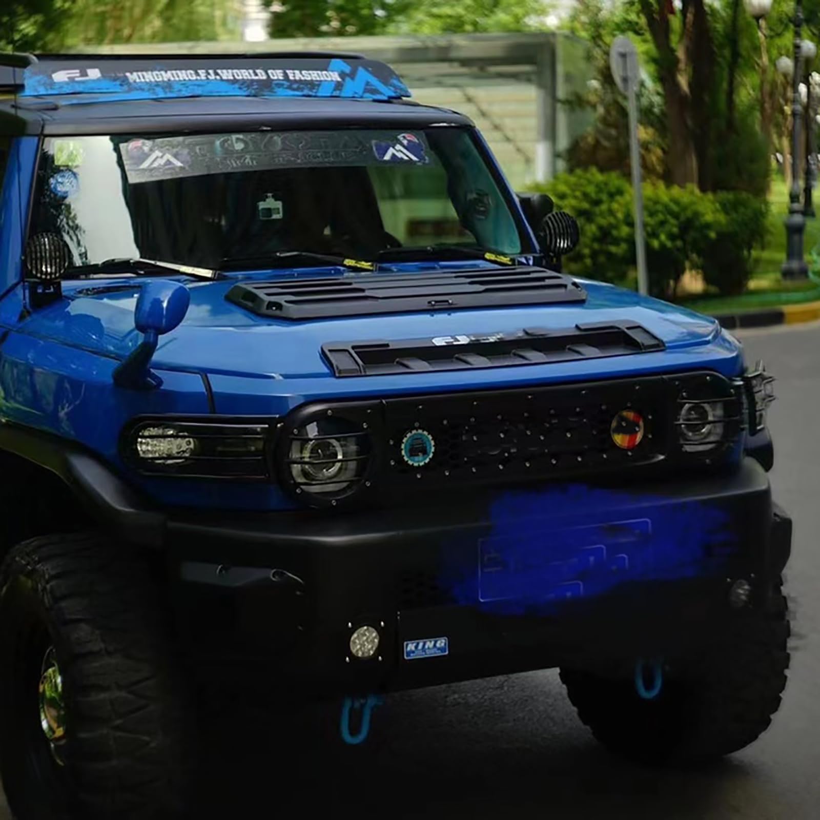 2007-2021 Toyota FJ Cruiser Front Hood Grill Cover - Yellow Bonnet Trim with LED Lamp | Durable ABS Plastic Replacement Part for Off-Road & Daily Driving Protection