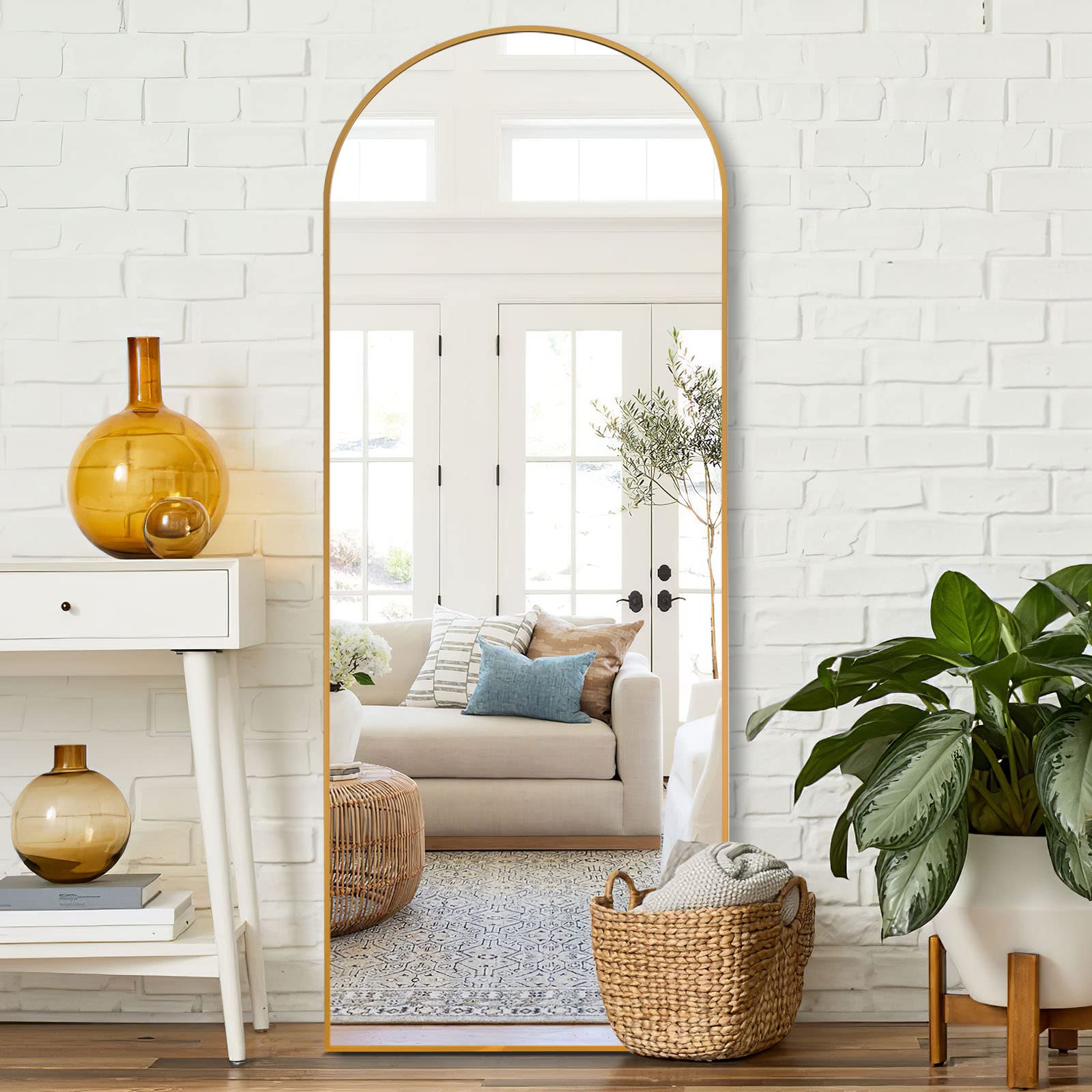 NeuType 64x21 Inch Arched Full Length Mirror - Large Floor & Wall Mirror with Aluminum Alloy Frame for Bedroom, Living Room | Gold Standing Mirror for Home Decor, Dressing & Selfie Background