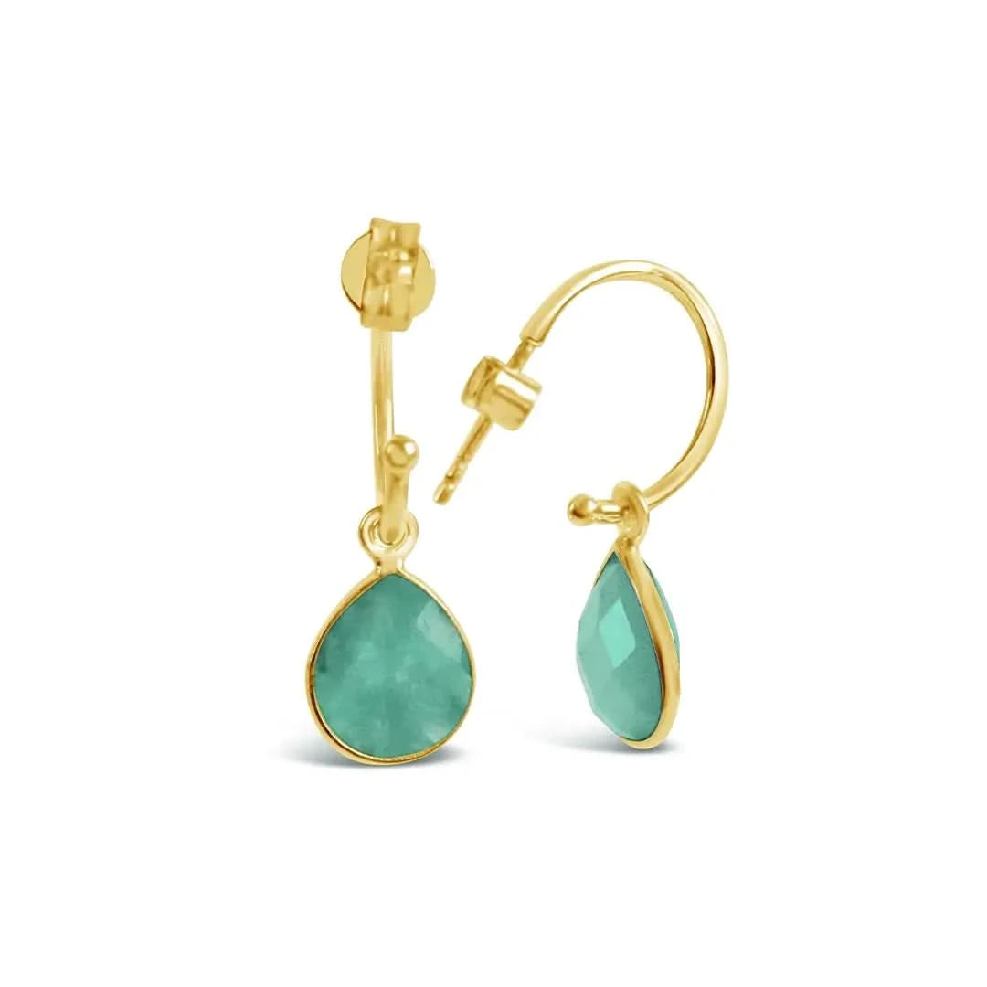 Chrysoprase Hoop Earrings 14K Gold Plated Dangle Earrings for Women - Elegant Green Gemstone Jewelry Gift for Birthday, Anniversary & Special Occasions