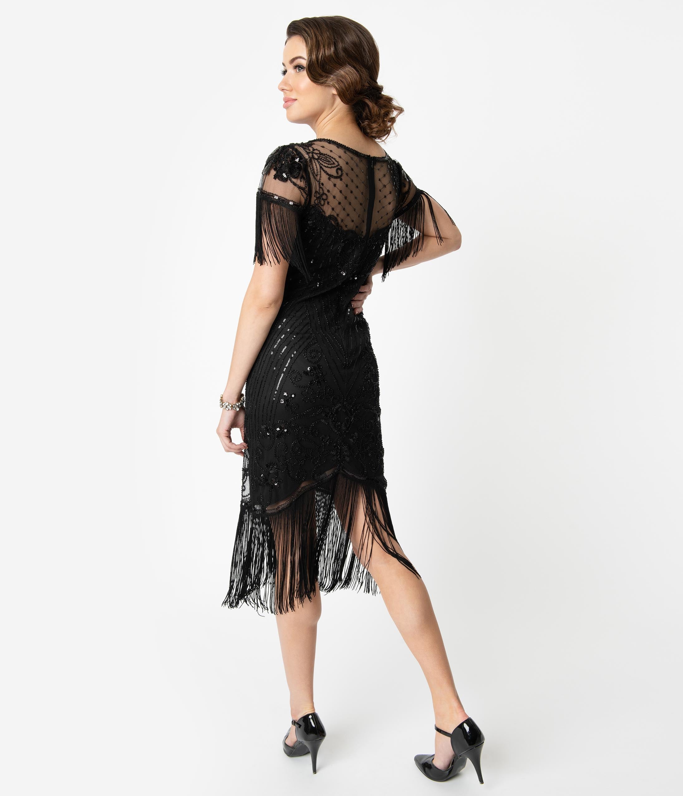Vintage 1920s Black Beaded Fringe Flapper Dress - Nadine Style Roaring Twenties Costume for Gatsby Party, Halloween & Burlesque Show