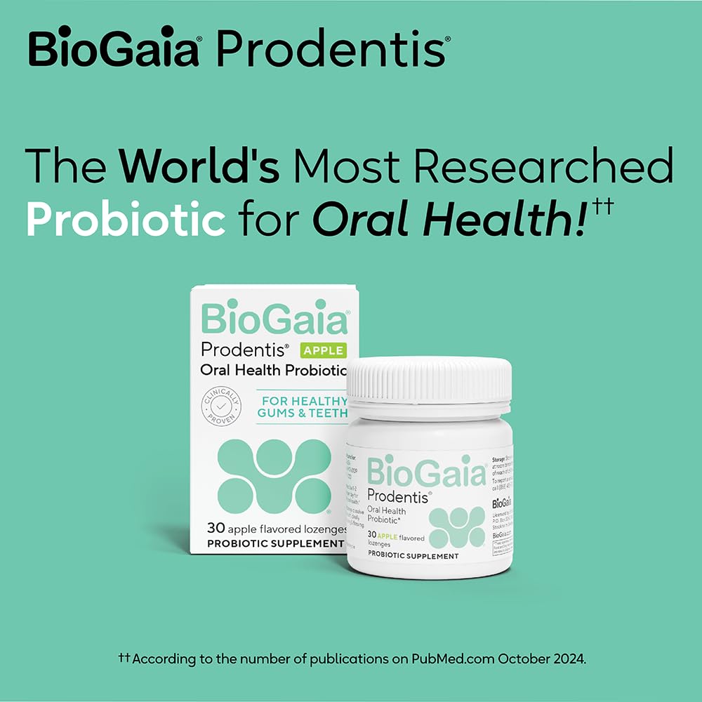 BioGaia Prodentis 3-Pack Dental Probiotic Lozenges - Apple Flavor | Supports Healthy Gums & Teeth | Oral Microbiome Balance | 90-Day Supply | Ideal for Daily Oral Care & Travel Use