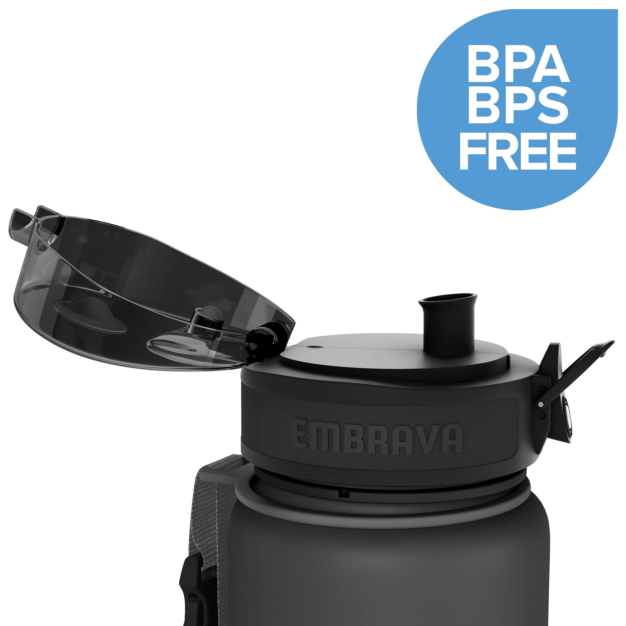 Embrava 24oz BPA-Free Plastic Sports Water Bottle with Time Markers - Leak Proof Gym & Outdoor Water Bottle for Fitness, Hiking, Running & Workouts