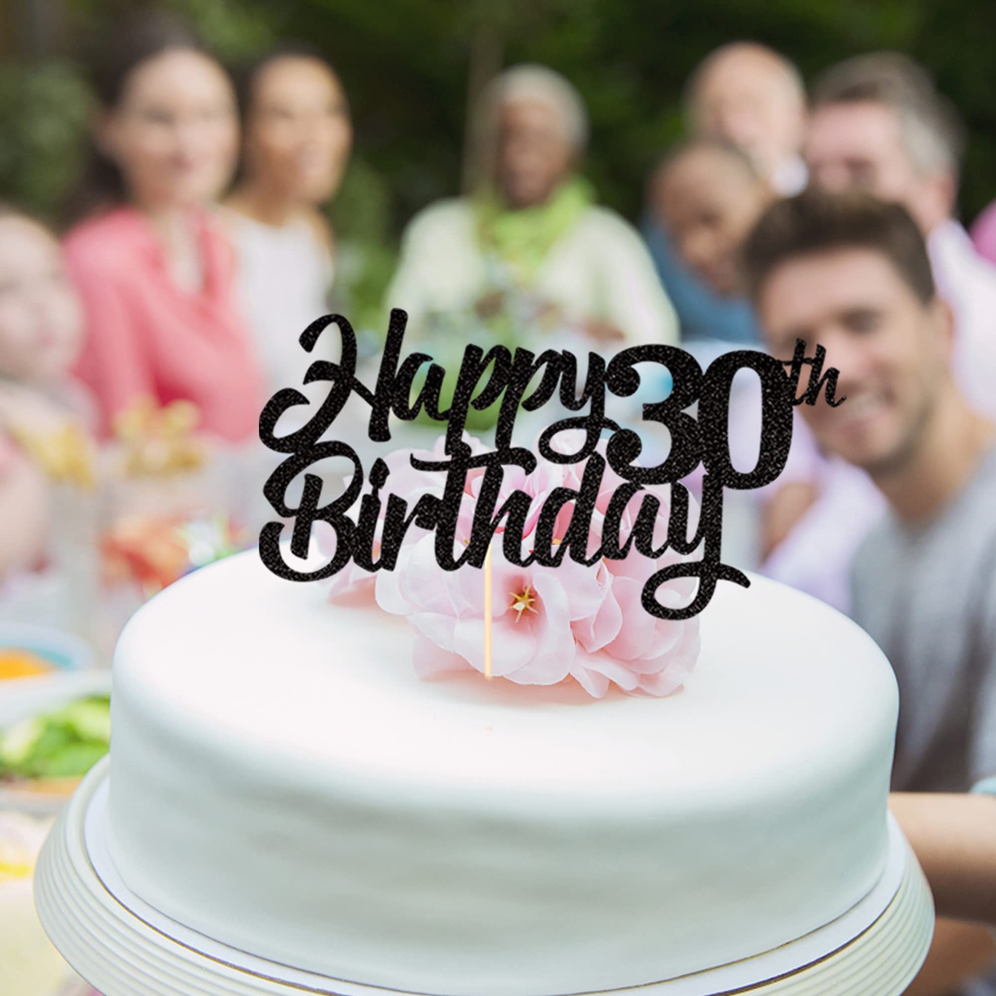 1 Pack Happy 30th Birthday Cake Topper - Glitter 'Cheers to 30 Years' Cake Picks - Thirty Fabulous Black Cake Decorations for 30th Birthday Party Supplies - Perfect for Birthday Cakes, Milestone Celebrations & Theme Parties