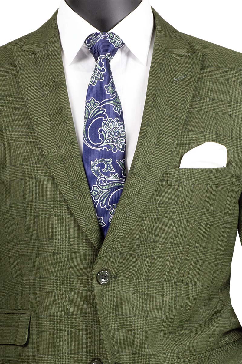 Concord Collection Modern Fit Windowpane 2-Piece Suit in Olive | Slim Fit Business Suit for Men | Perfect for Office, Weddings & Formal Events
